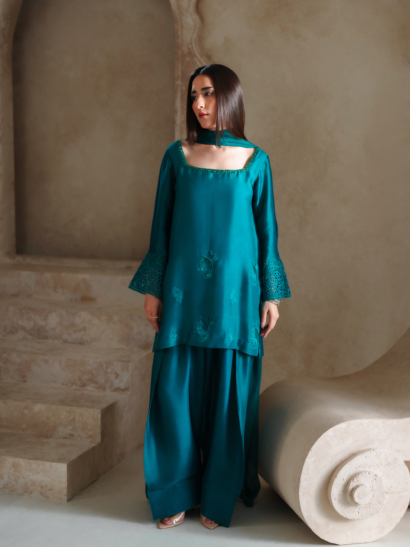 Persian Green Sheesha Silk Three Piece
