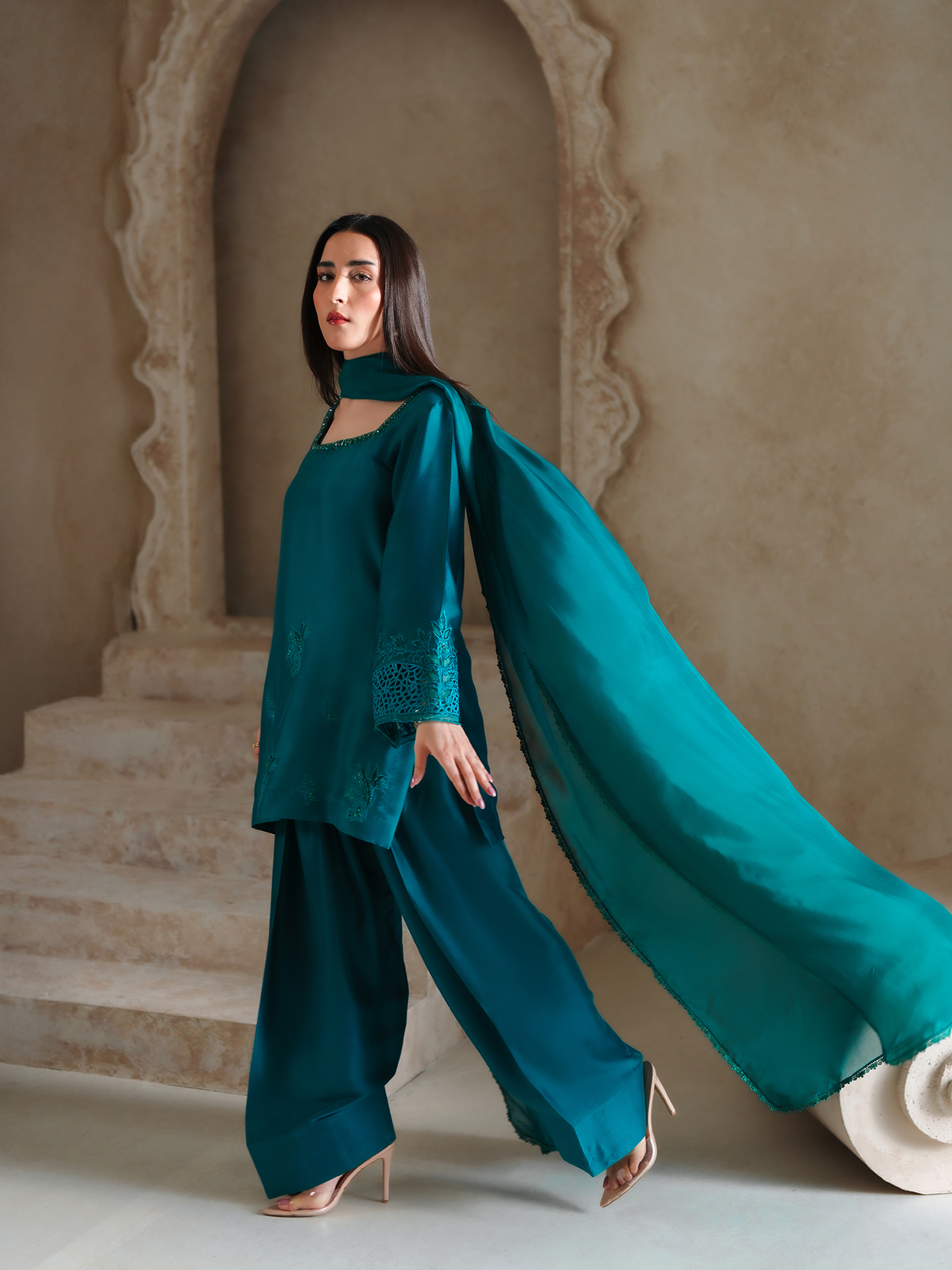 Persian Green Sheesha Silk Three Piece