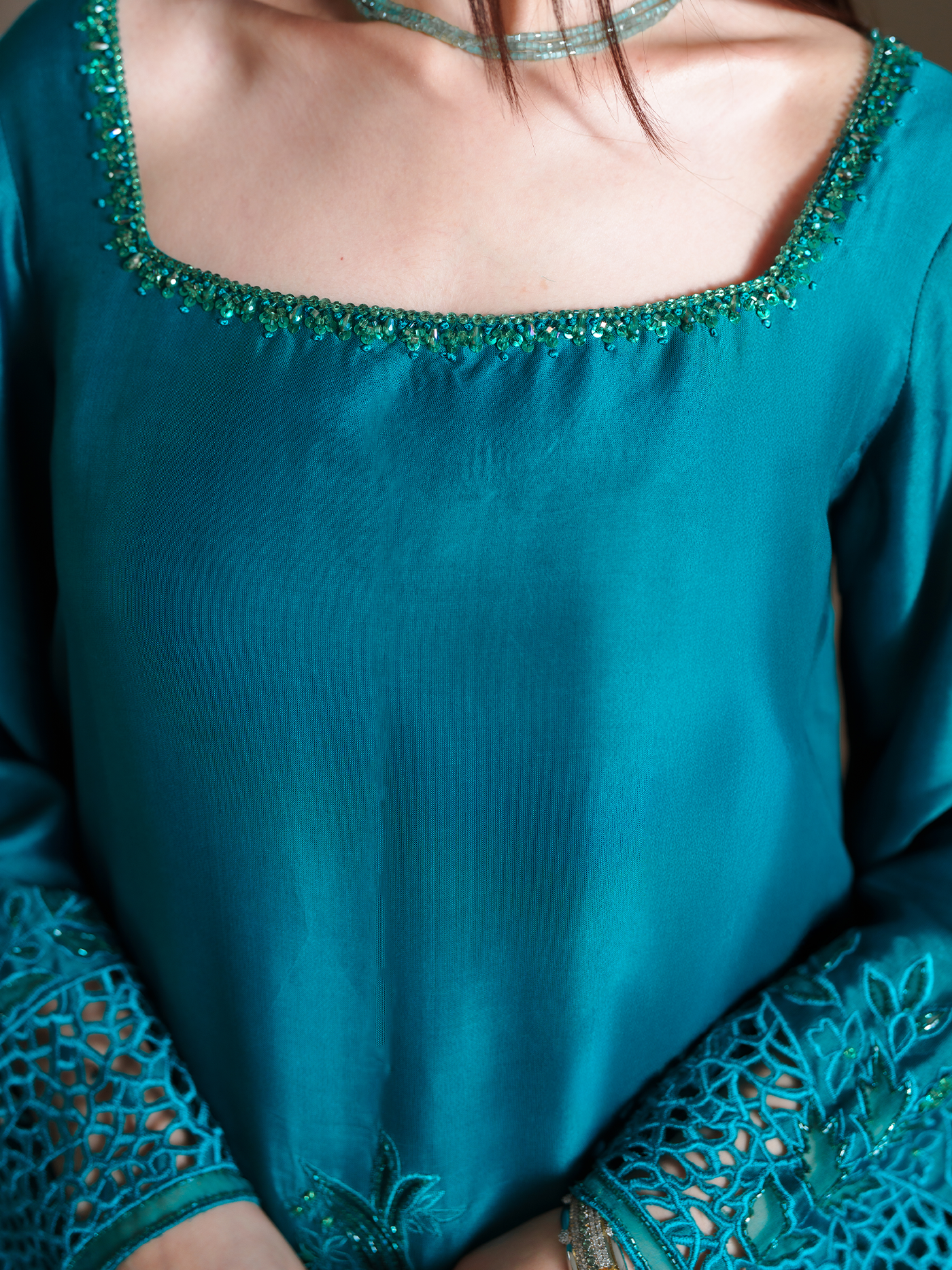 Persian Green Sheesha Silk Three Piece