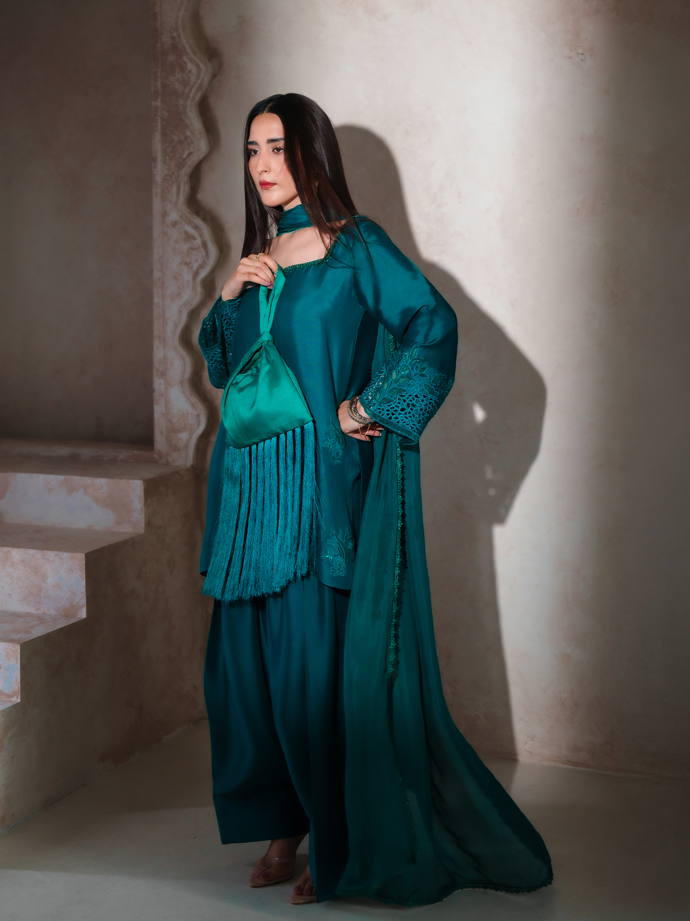 Persian Green Sheesha Silk Three Piece