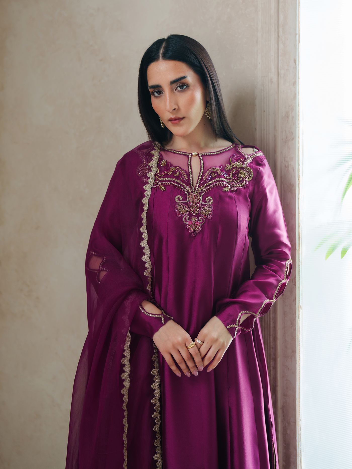 Fuchsia Sheesha Silk Pishwas Three Piece