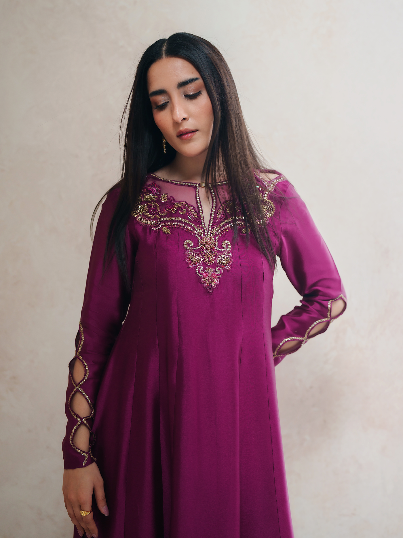 Fuchsia Sheesha Silk Pishwas Three Piece