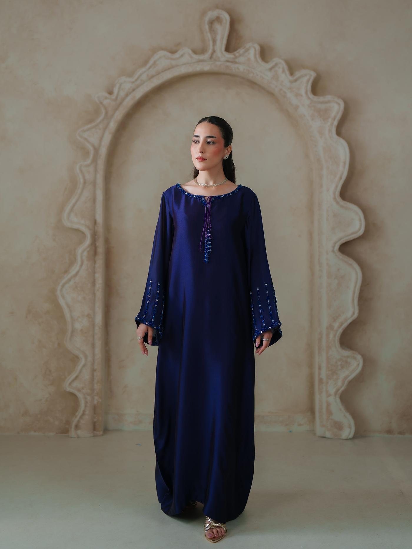 Deep Purple Sheesha Silk Embellished Kaftan