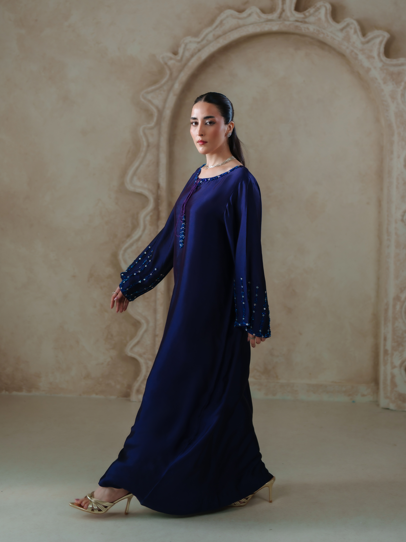 Deep Purple Sheesha Silk Embellished Kaftan