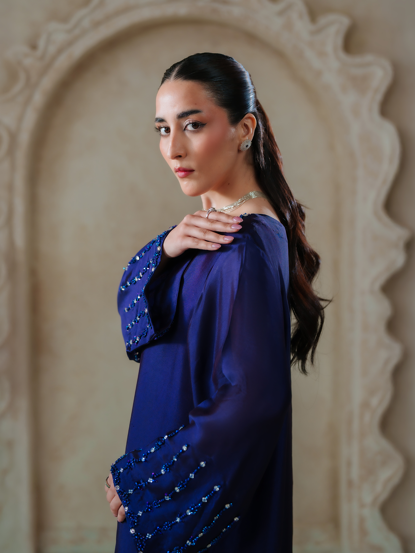 Deep Purple Sheesha Silk Embellished Kaftan