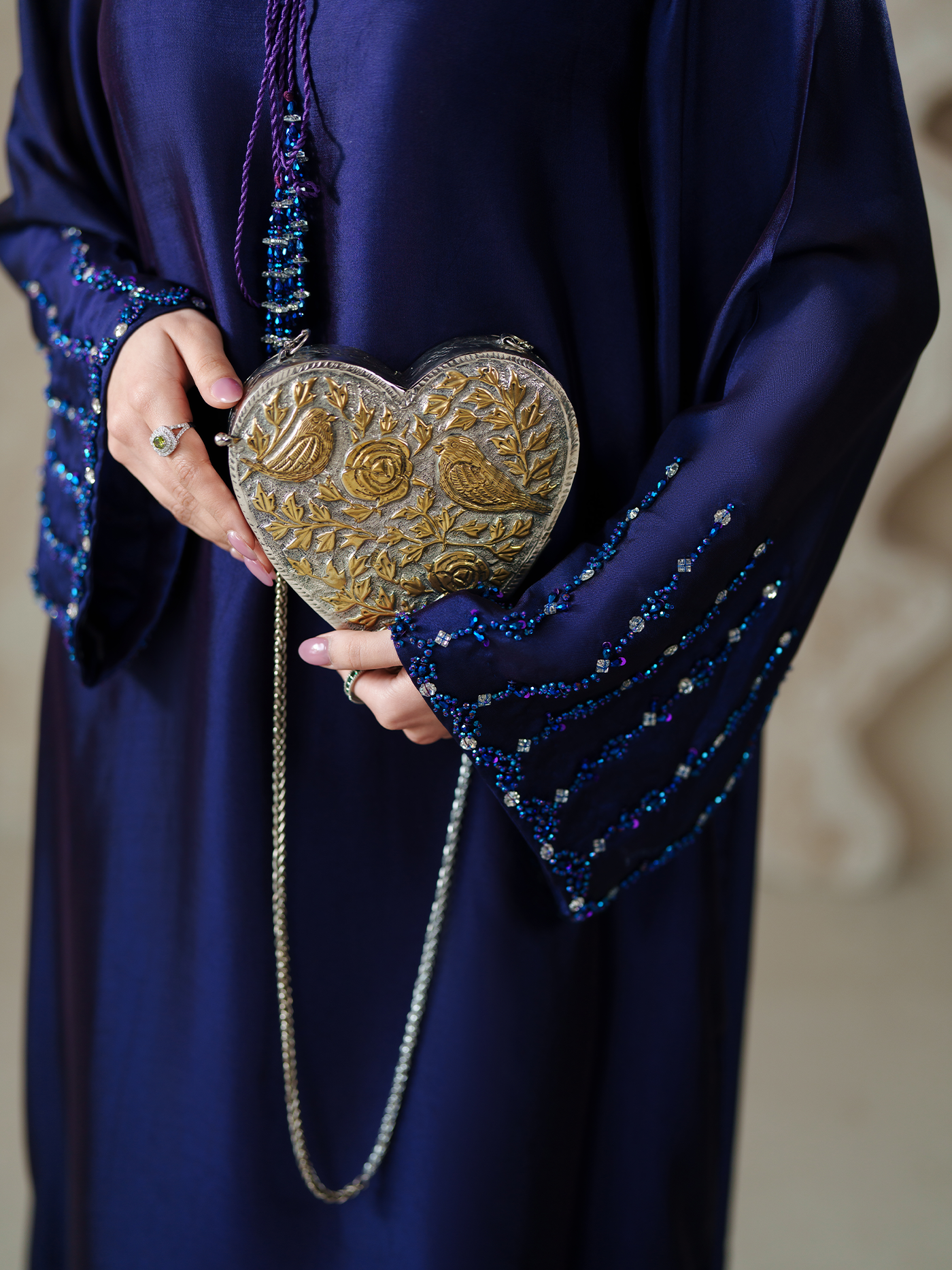 Deep Purple Sheesha Silk Embellished Kaftan