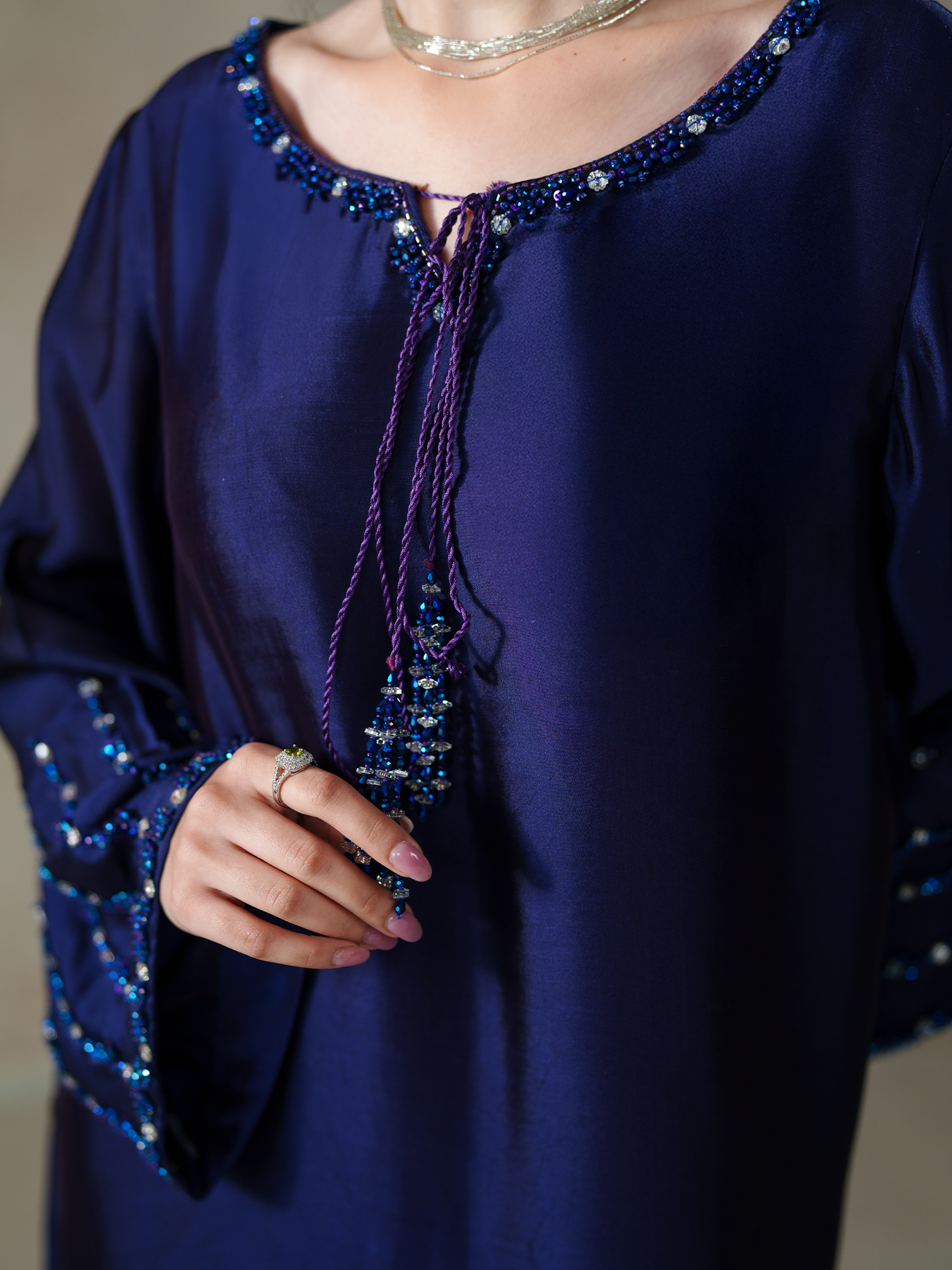 Deep Purple Sheesha Silk Embellished Kaftan