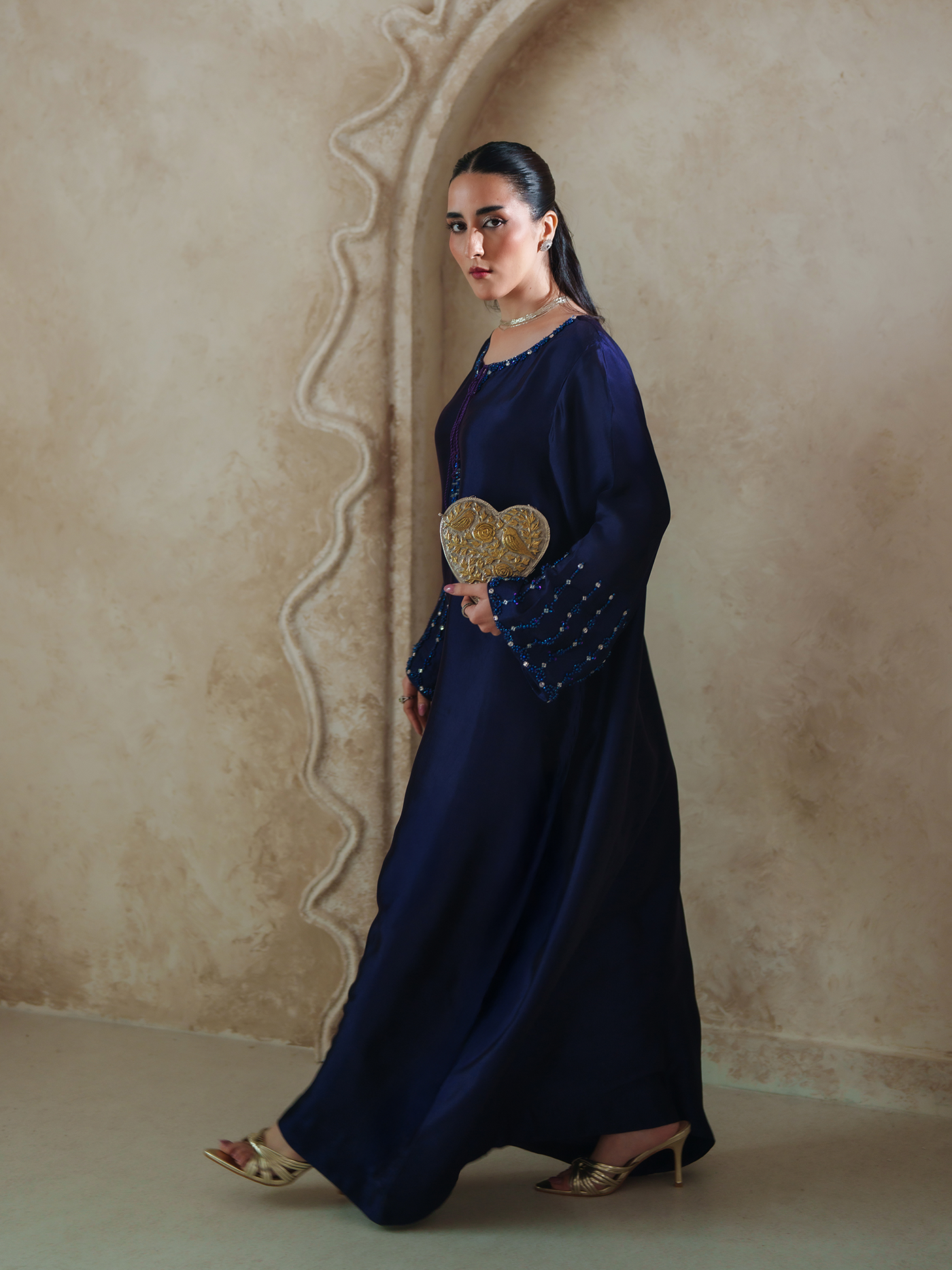 Deep Purple Sheesha Silk Embellished Kaftan