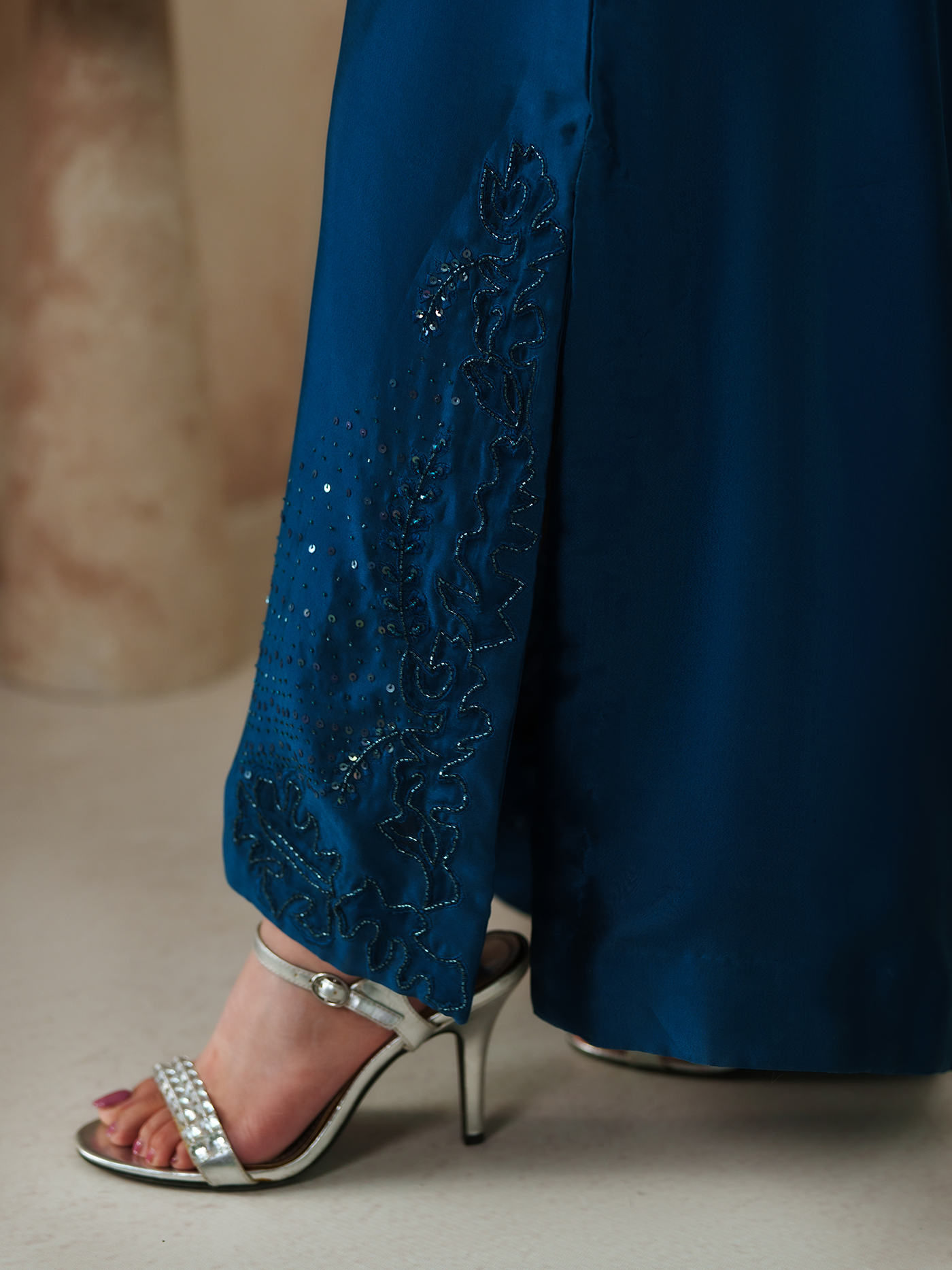 Terra Teal Sheesha Silk Embellished Kaftan