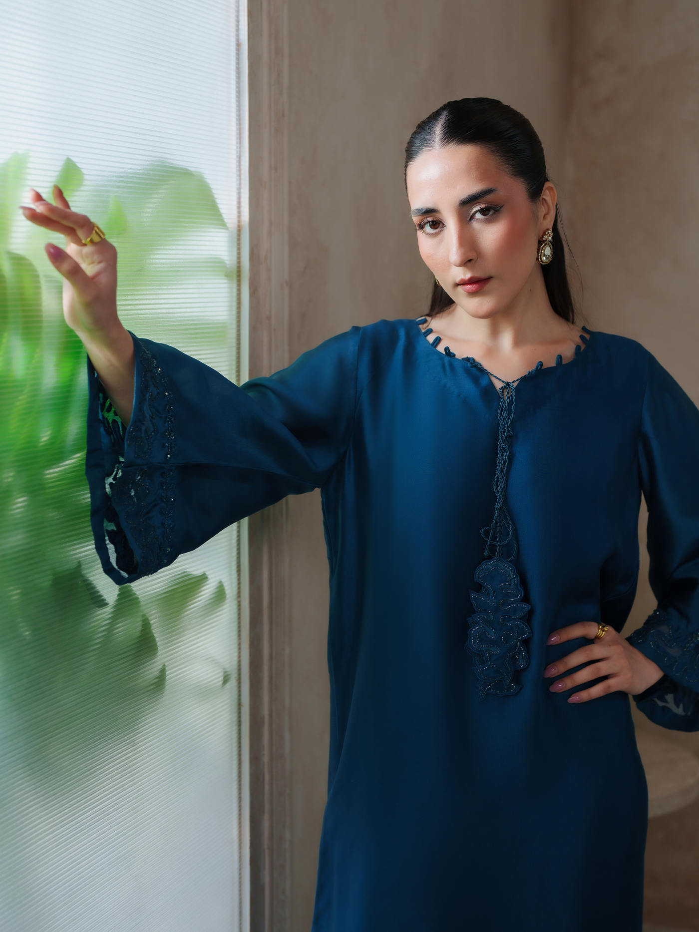 Terra Teal Sheesha Silk Embellished Kaftan