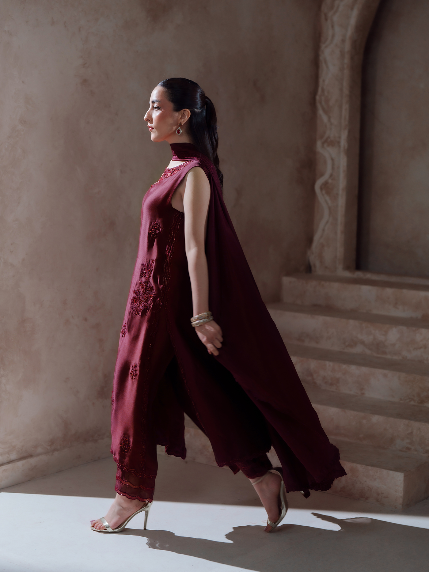 Scarlett Deep Maroon Sheesha Silk Three Piece