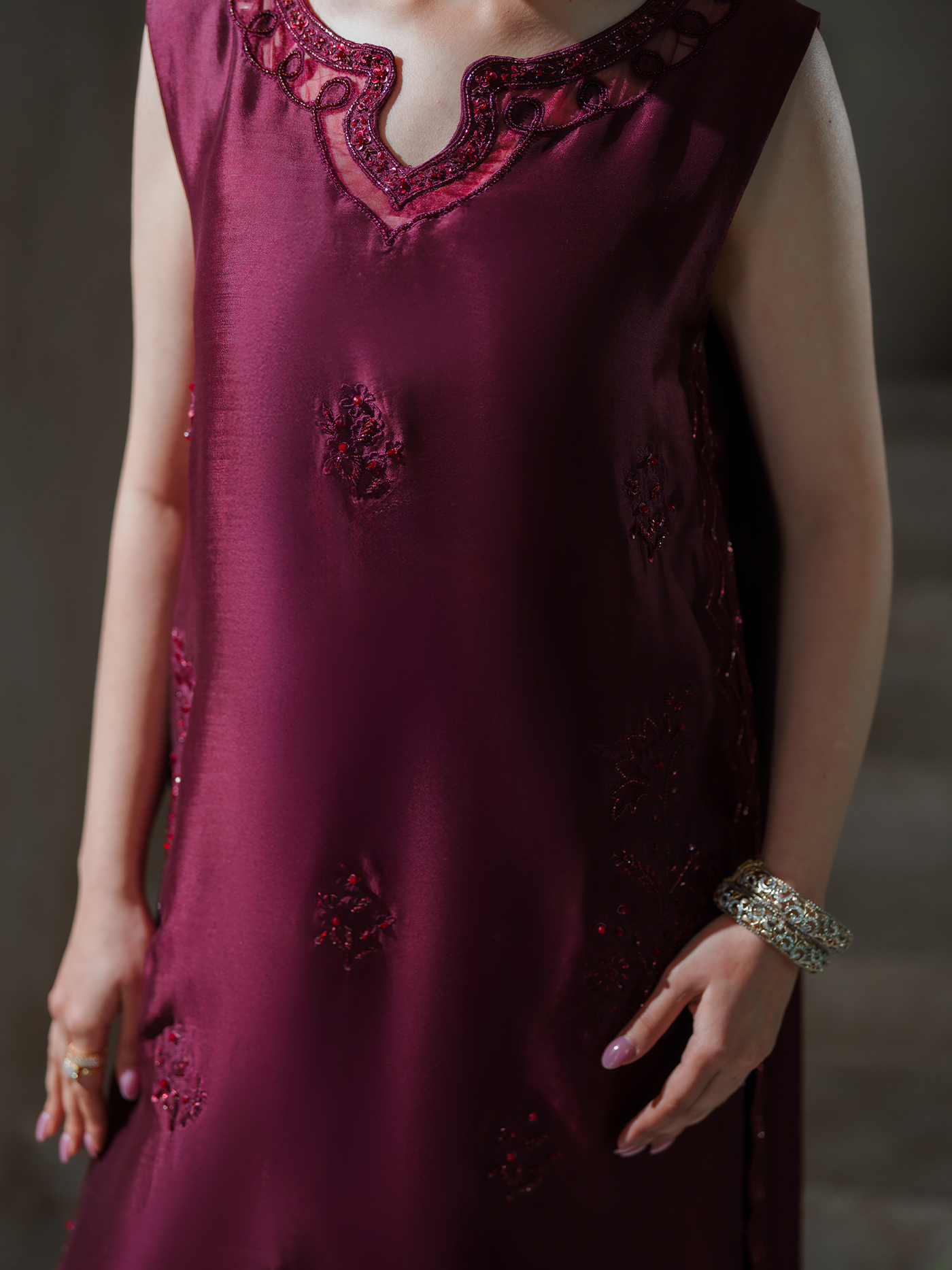 Scarlett Deep Maroon Sheesha Silk Three Piece