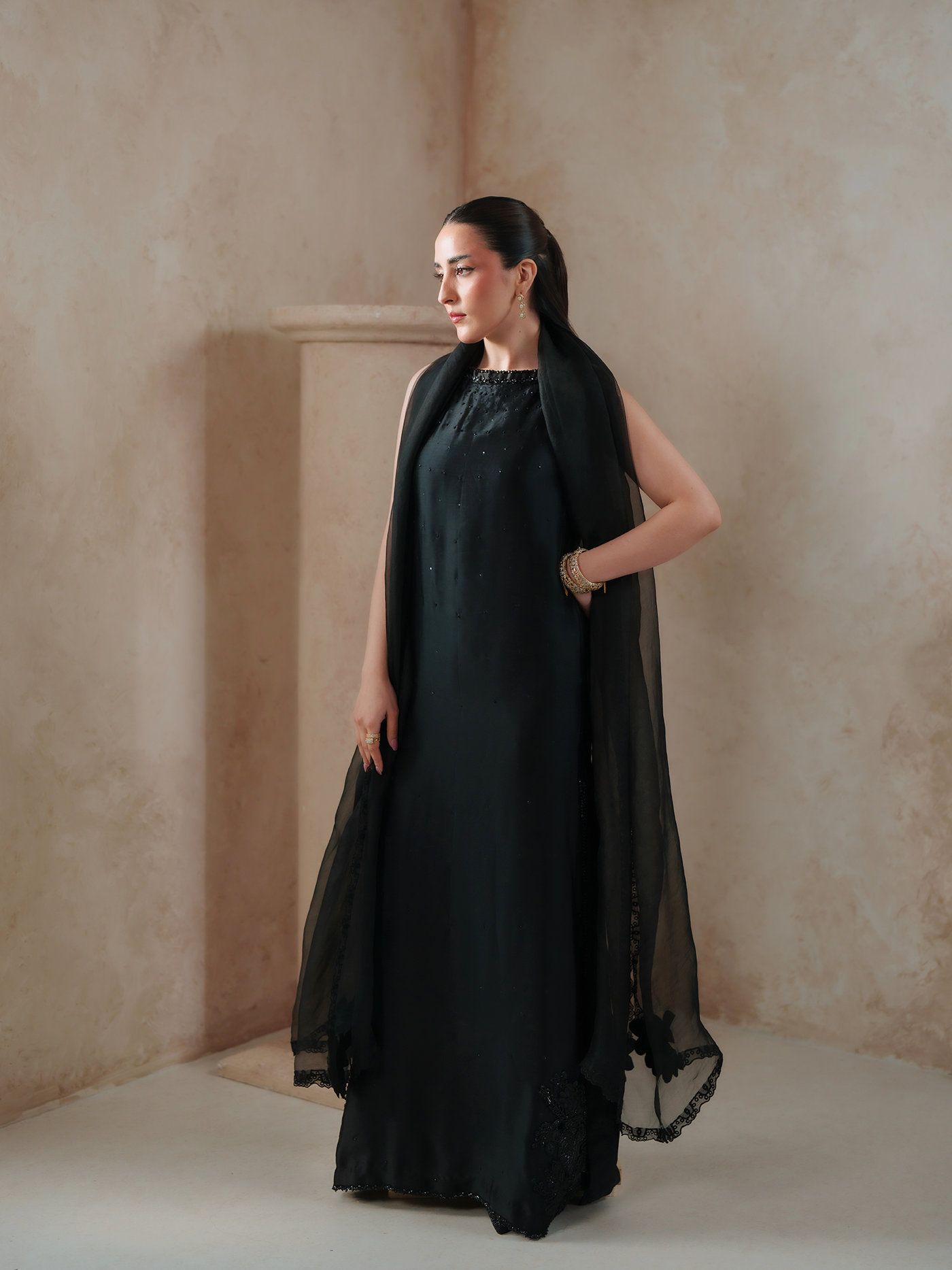 Vittoria Black Sheesha Silk Three Piece