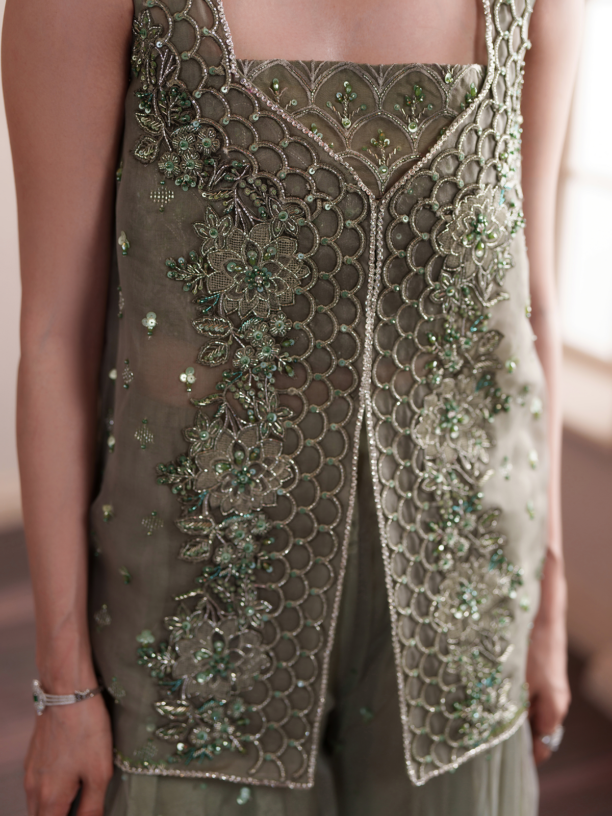 MINTARA Mint Green Embroidered Organza Sharara Suit