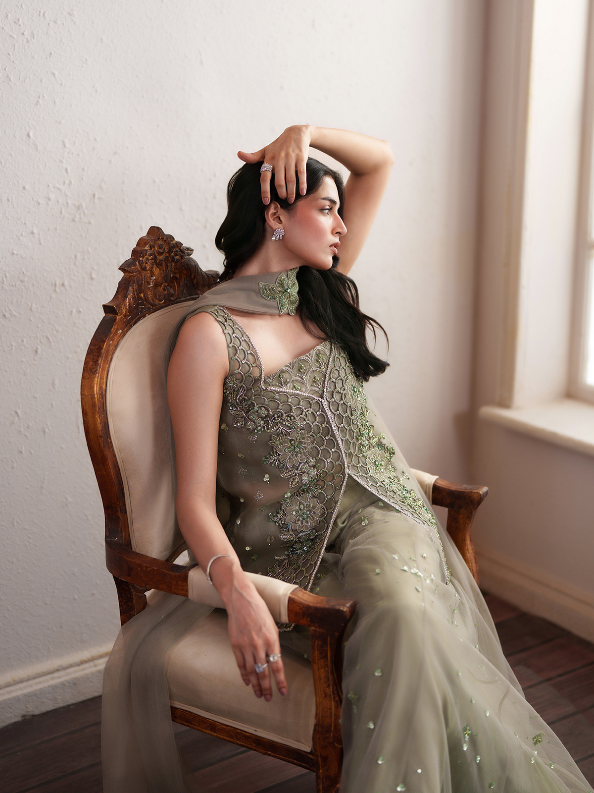 MINTARA Mint Green Embroidered Organza Sharara Suit