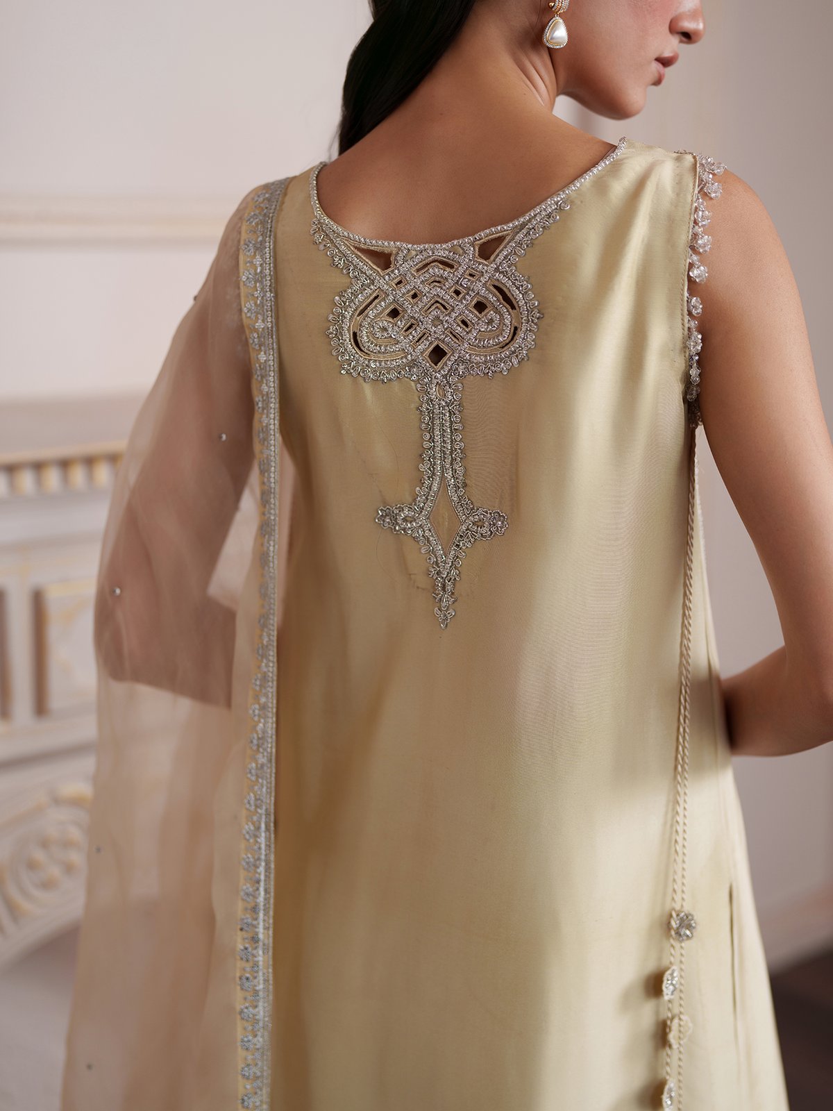 Citrine Silk Sharara three-piece Set with Organza Dupatta