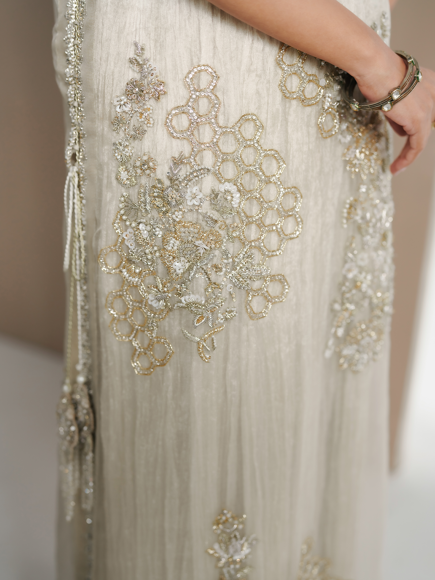 Ivory Gold Organza Lehnga Set with Dupatta