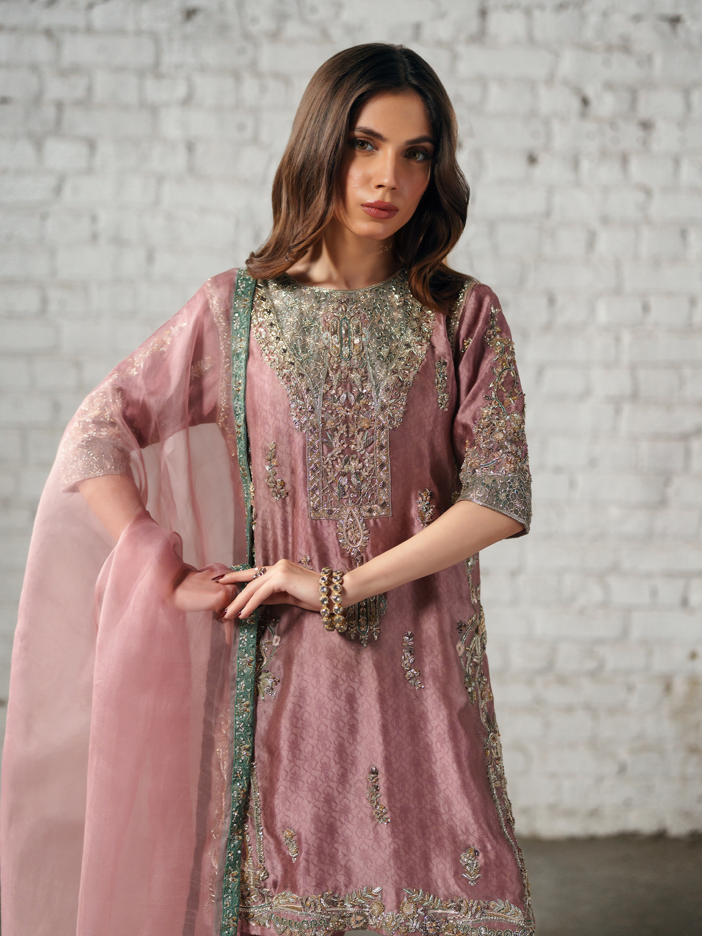 Blush Blaise Hand-Embroidered Silk Three-Piece