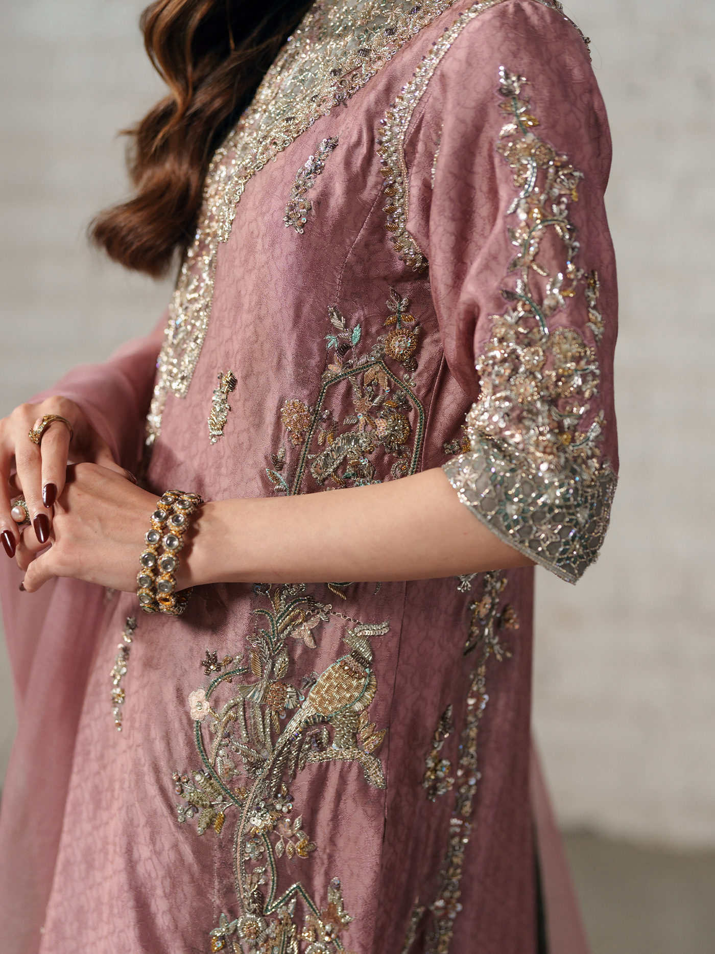 Blush Blaise Hand-Embroidered Silk Three-Piece