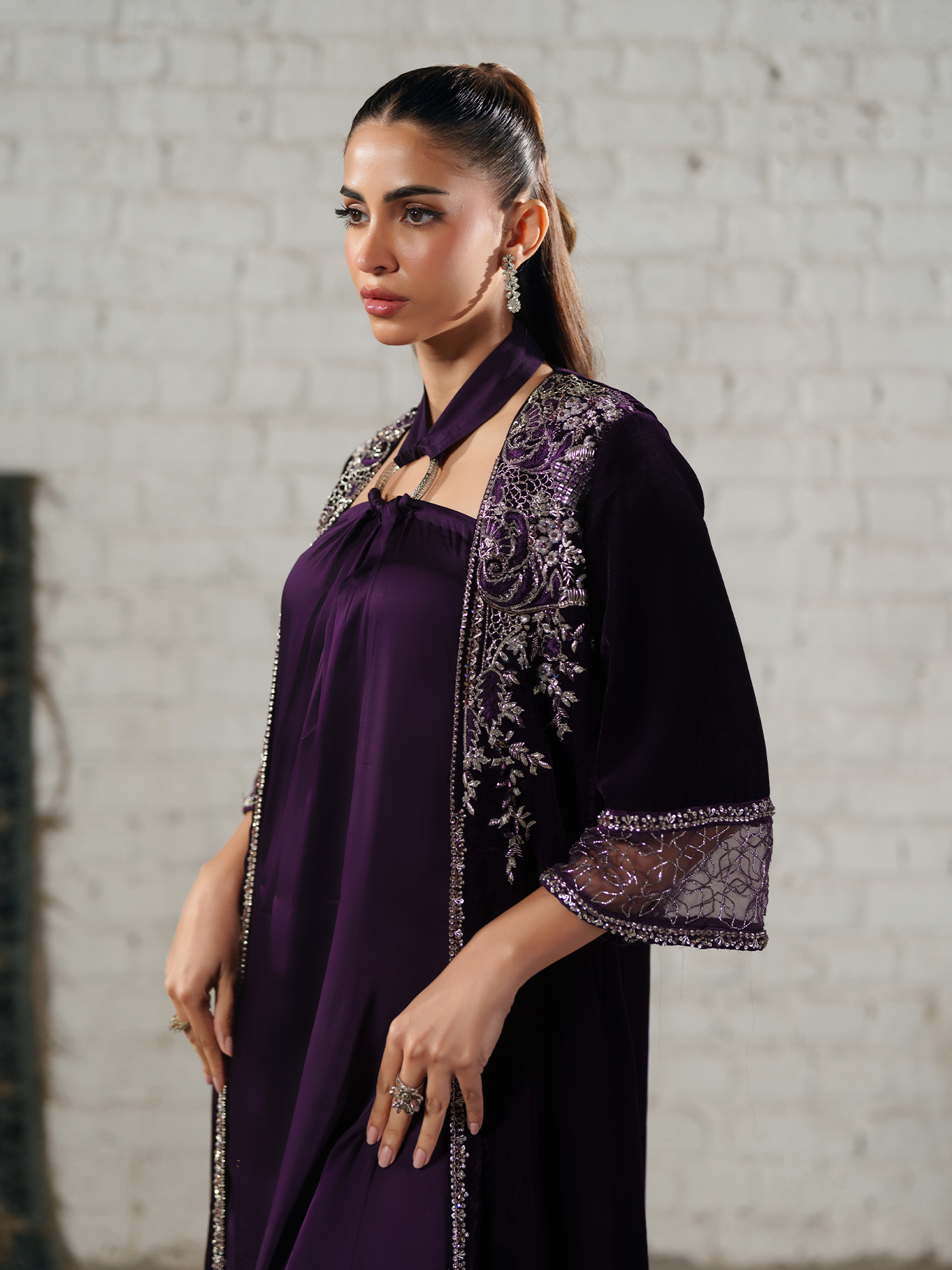 Gloria Deep Plum Embellished Velvet