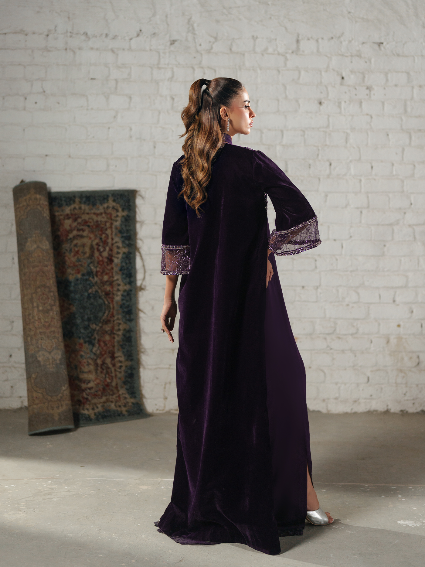 Gloria Deep Plum Embellished Velvet