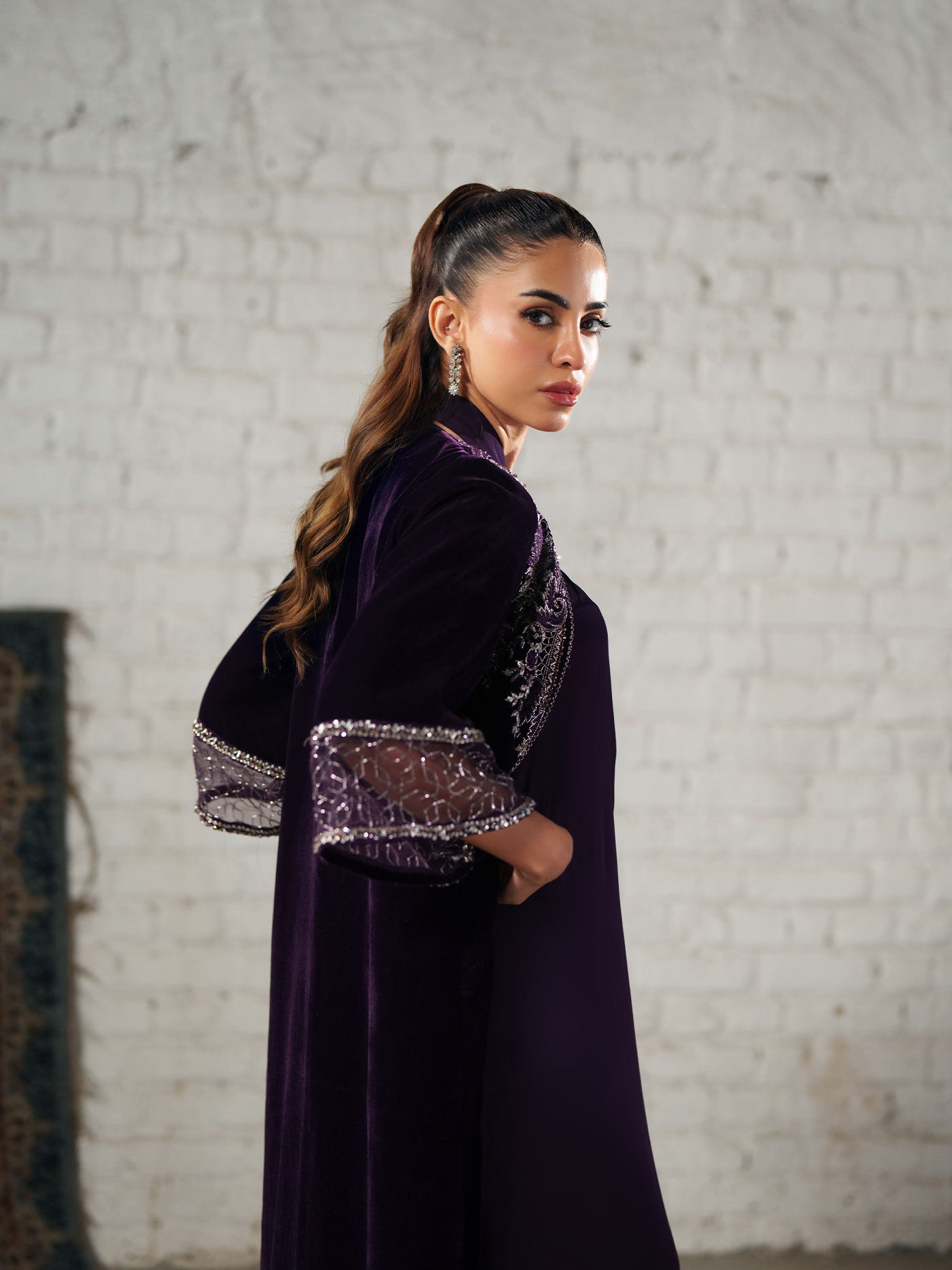 Gloria Deep Plum Embellished Velvet