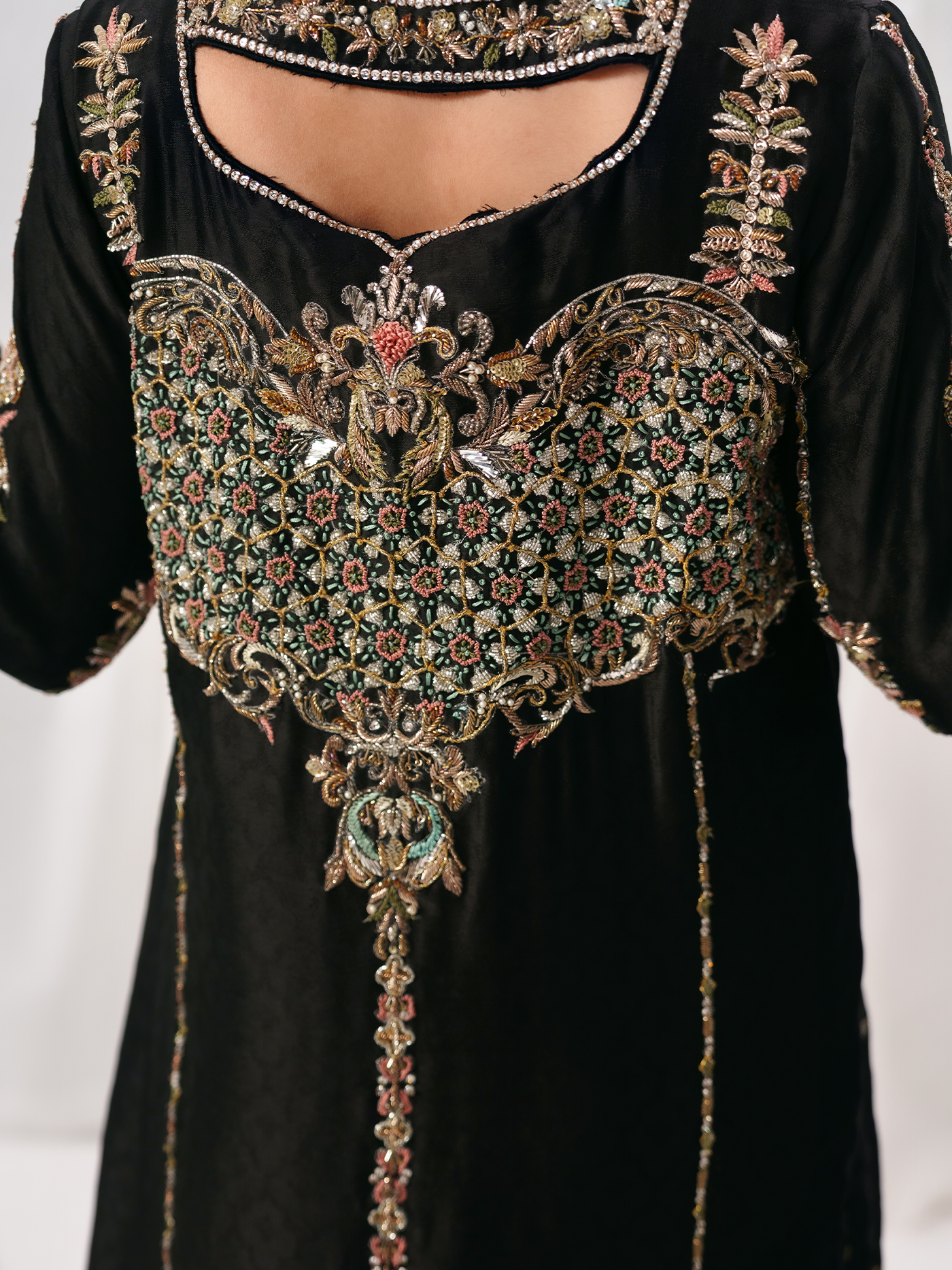 Viola Black Hand-Embroidered Tissue Silk Three-Piece