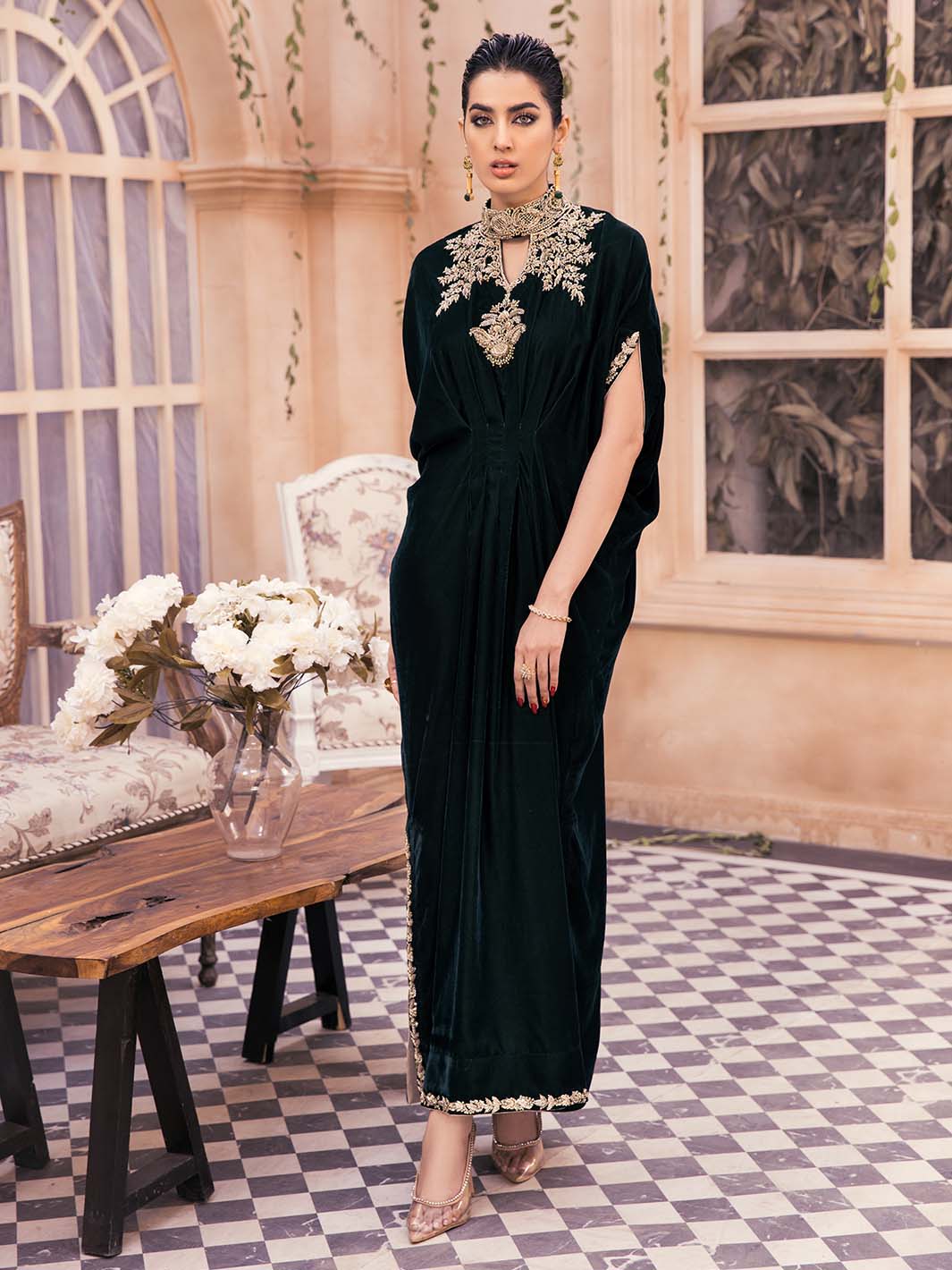 women white evening dresses Dinner Party Wear Kaftan Elegance Indian Caftan Maxi Dress main image 1