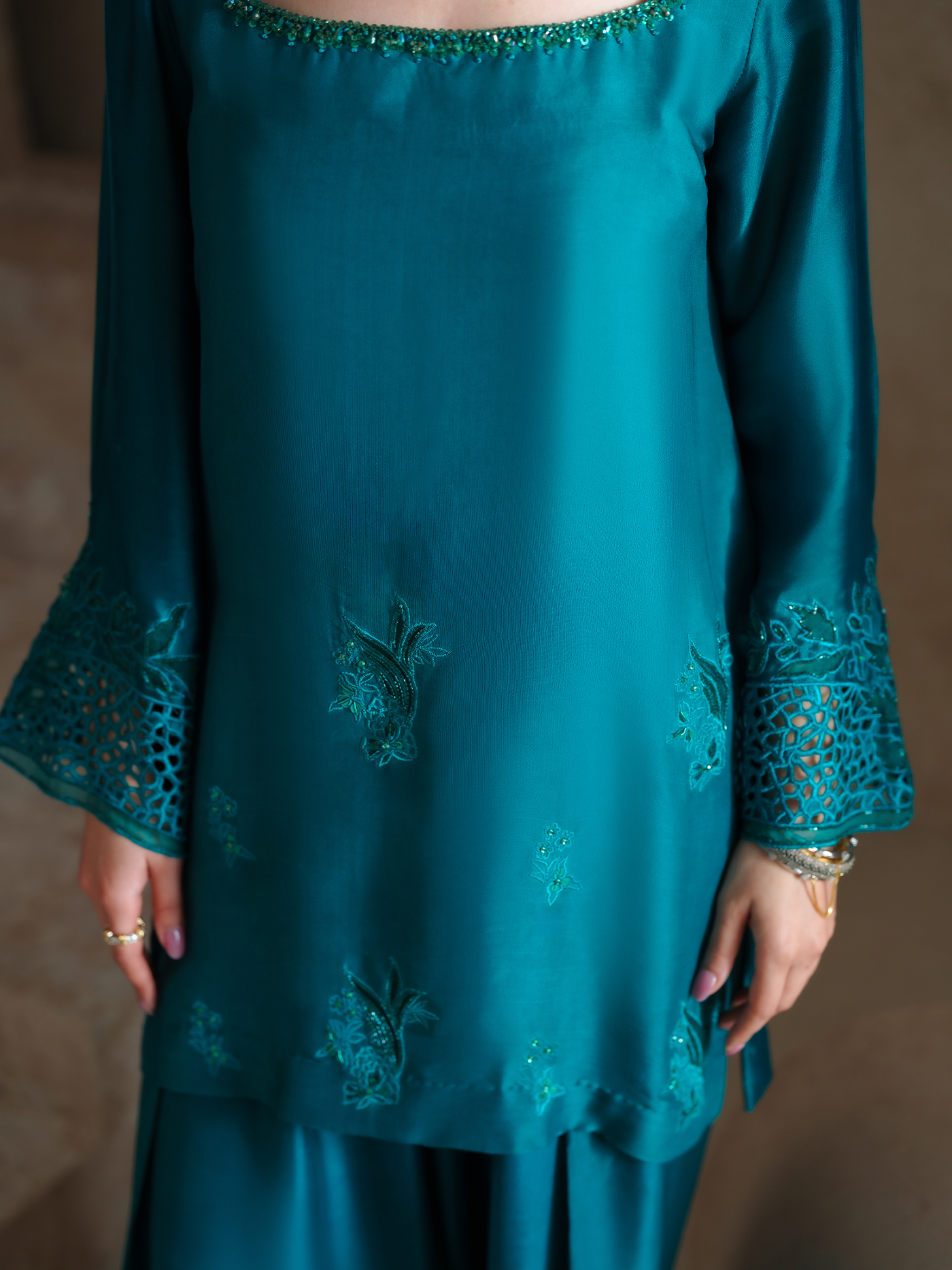 Persian Green Sheesha Silk Three Piece