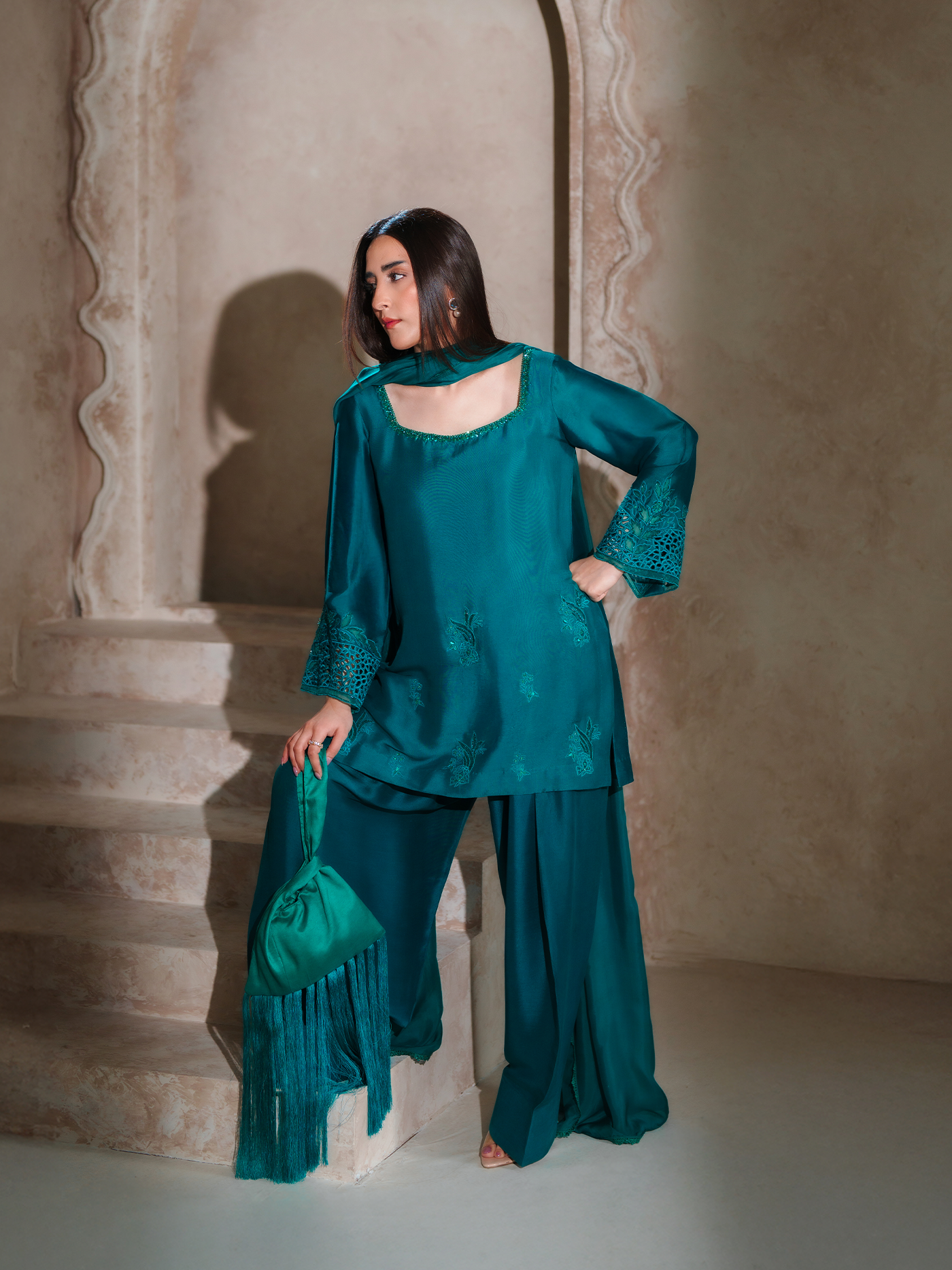 Persian Green Sheesha Silk Three Piece