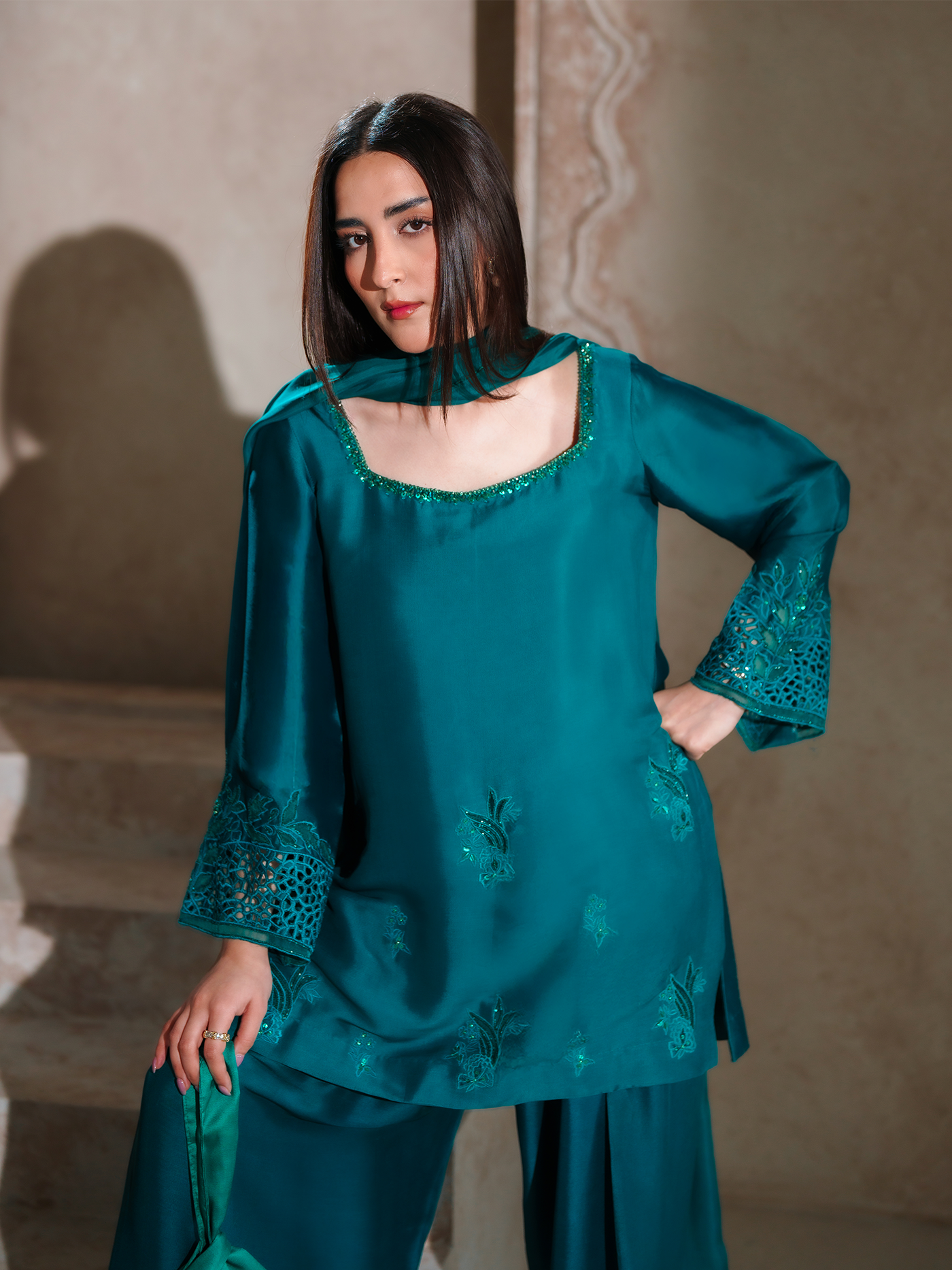 Persian Green Sheesha Silk Three Piece