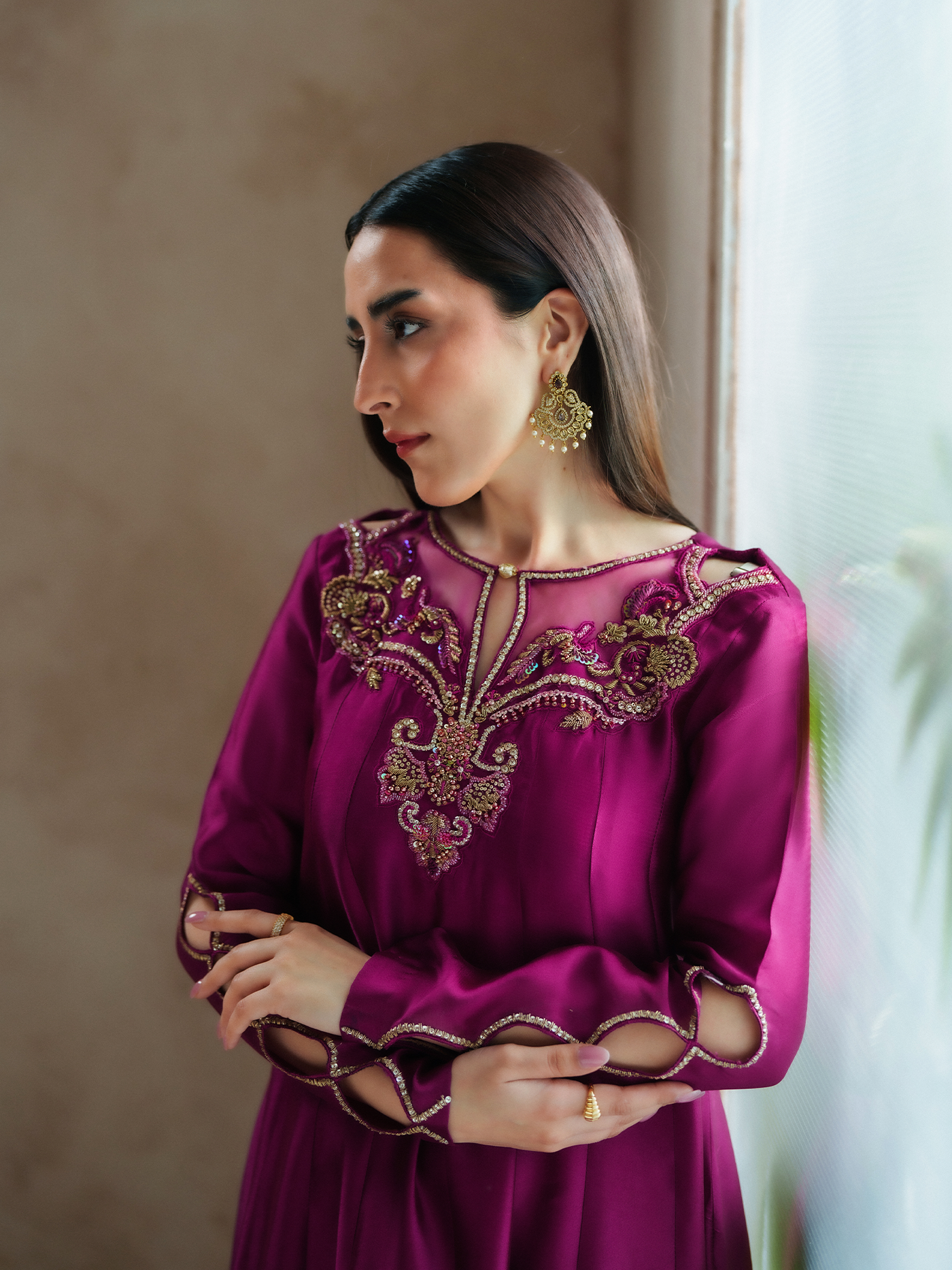 Fuchsia Sheesha Silk Pishwas Three Piece