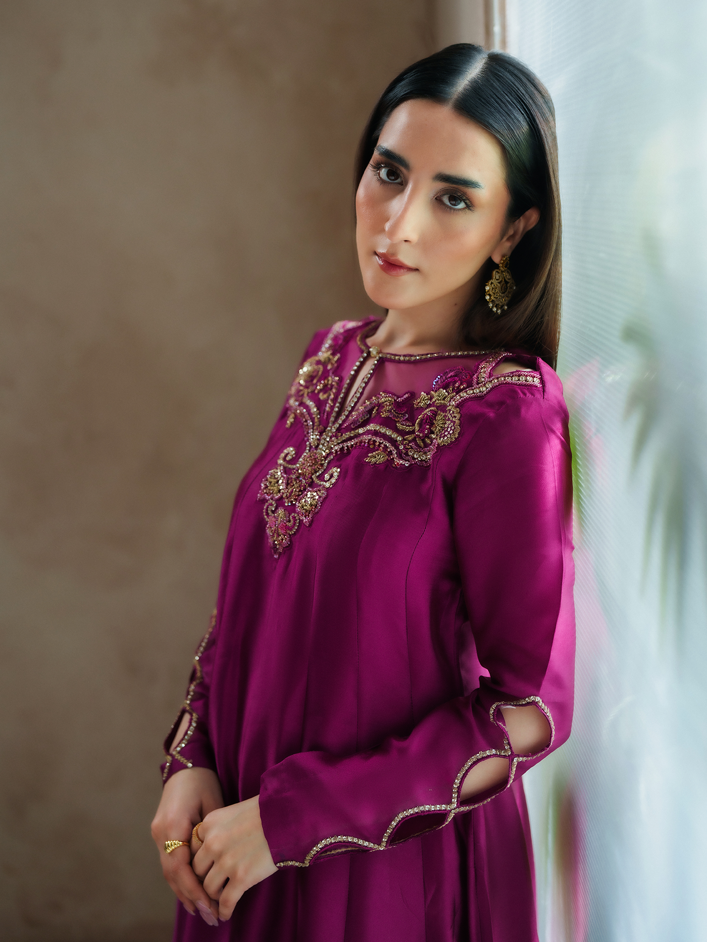 Fuchsia Sheesha Silk Pishwas Three Piece