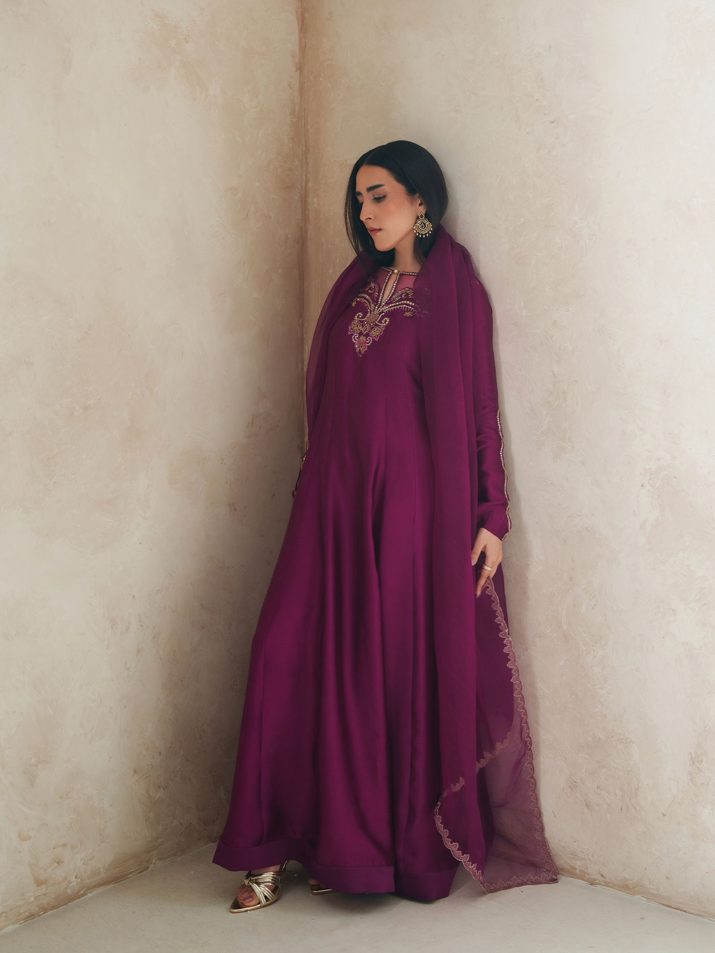 Fuchsia Sheesha Silk Pishwas Three Piece
