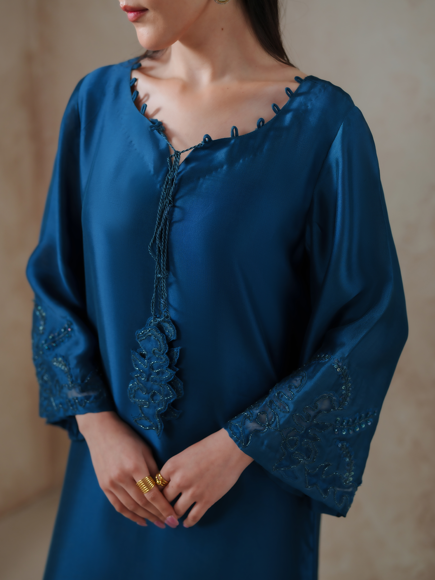 Terra Teal Sheesha Silk Embellished Kaftan