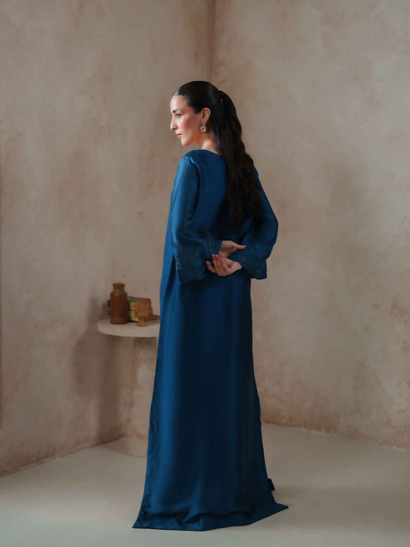 Terra Teal Sheesha Silk Embellished Kaftan