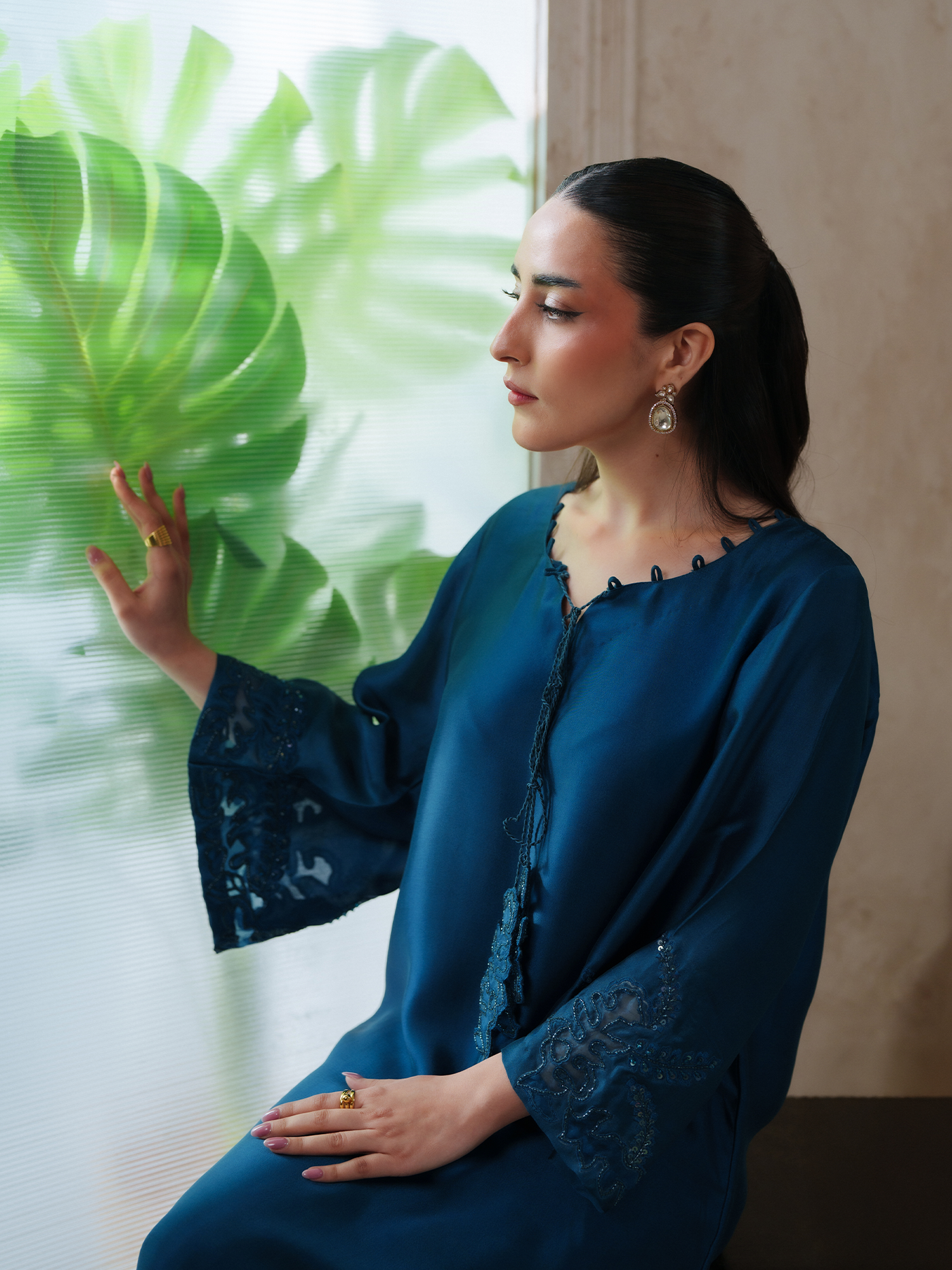 Terra Teal Sheesha Silk Embellished Kaftan