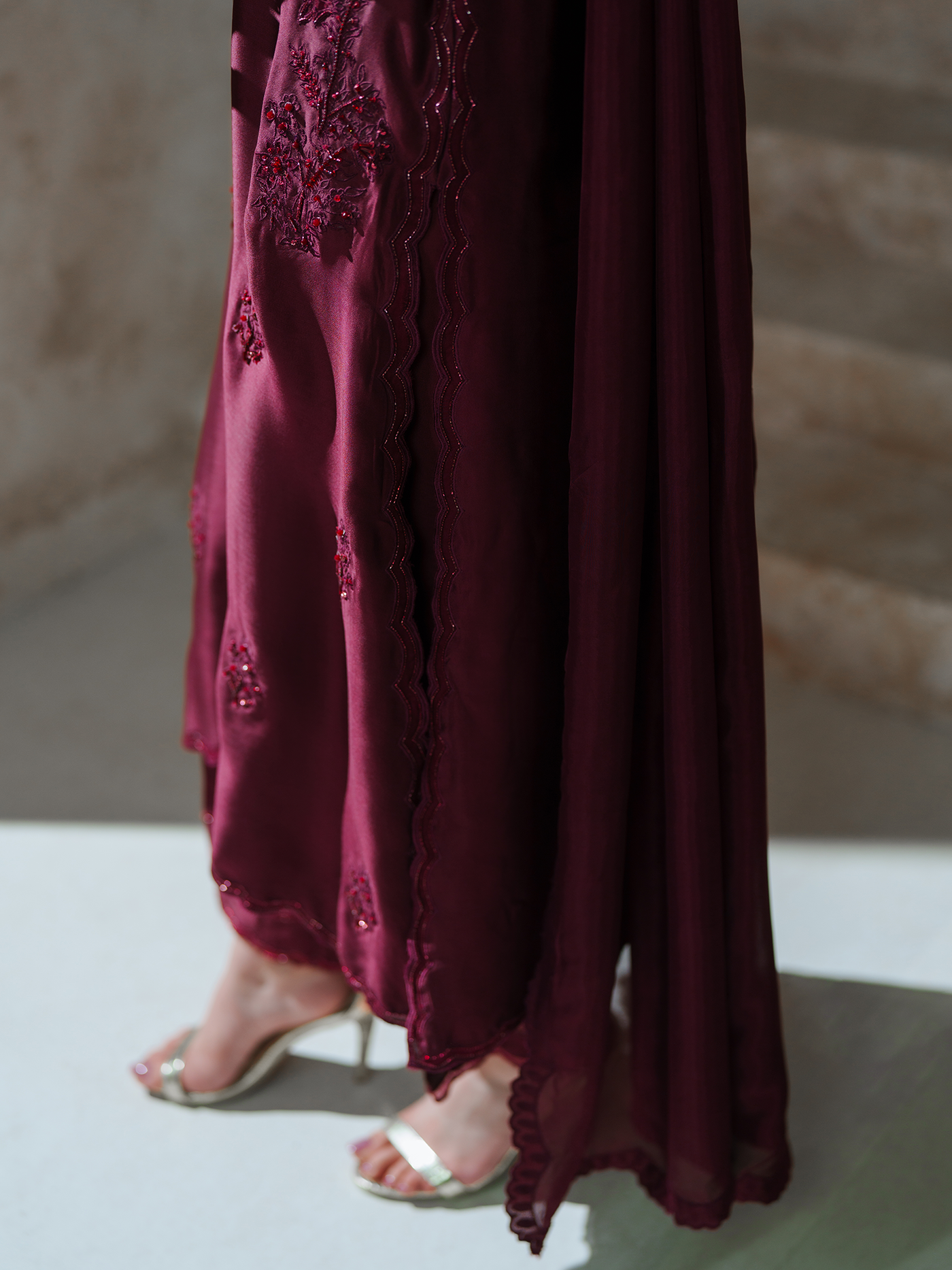 Scarlett Deep Maroon Sheesha Silk Three Piece