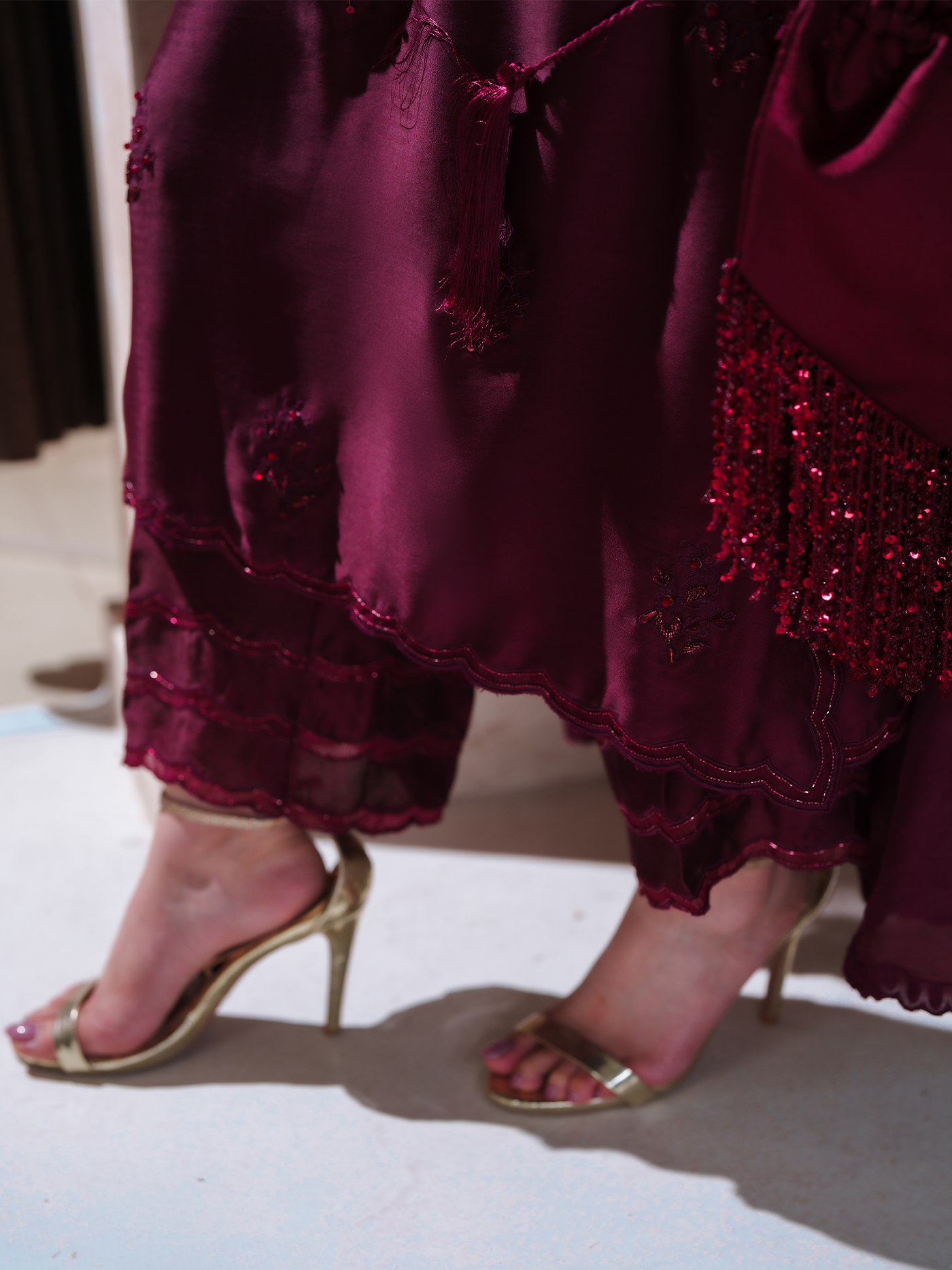 Scarlett Deep Maroon Sheesha Silk Three Piece