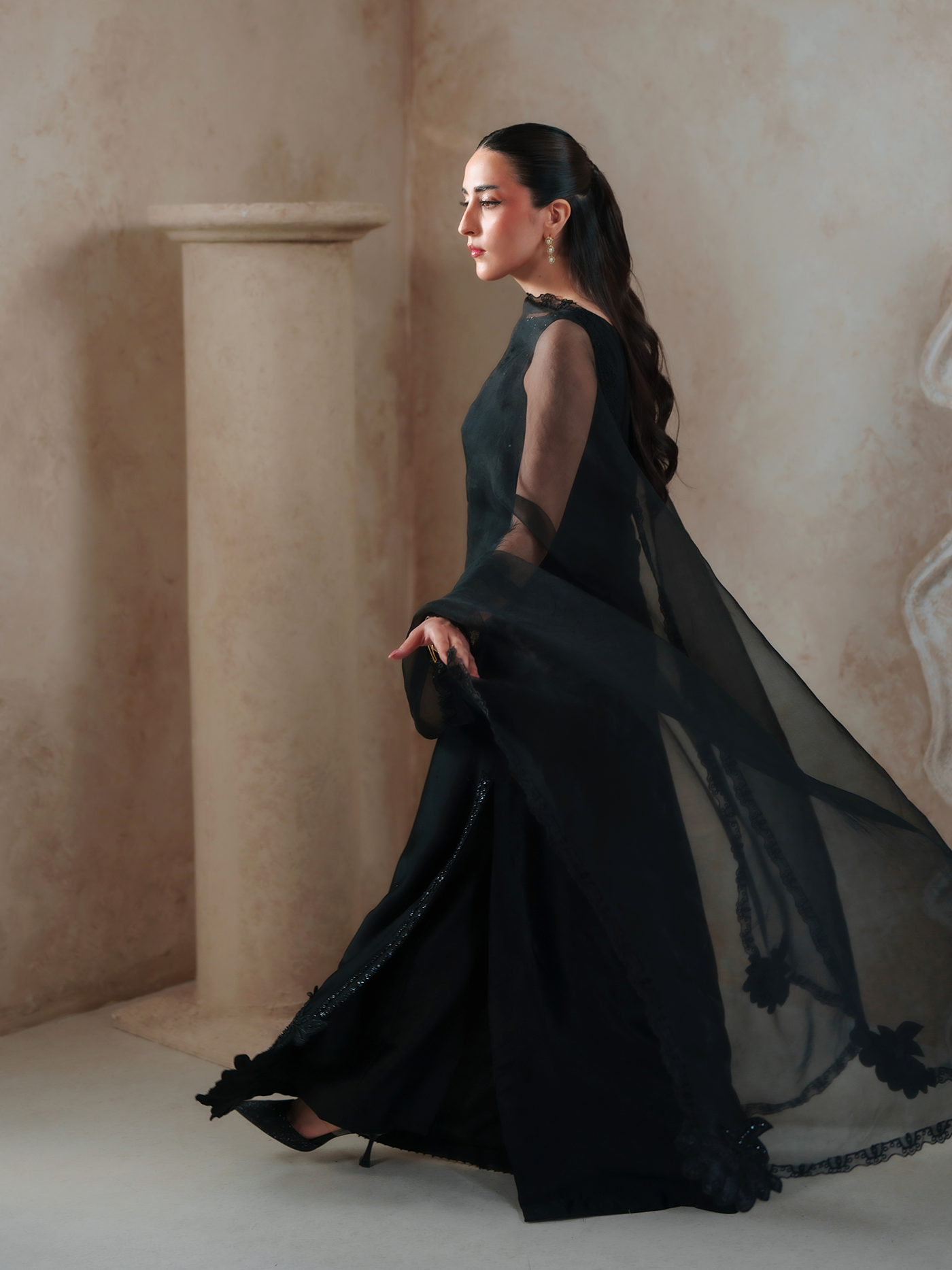 Vittoria Black Sheesha Silk Three Piece