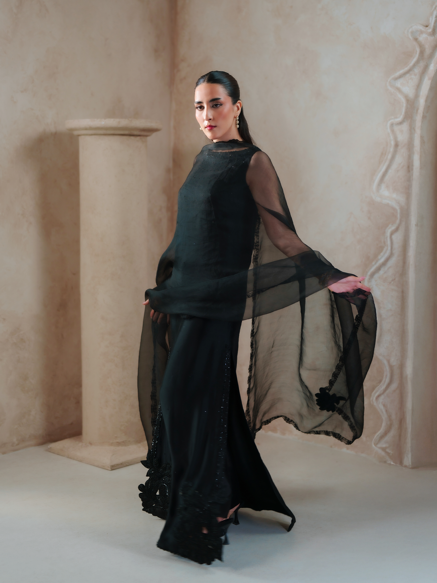 Vittoria Black Sheesha Silk Three Piece