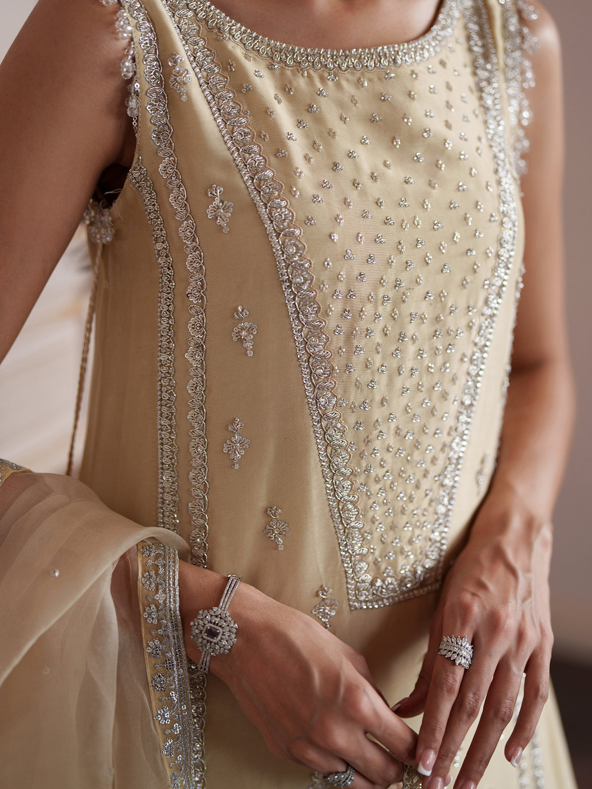 Citrine Silk Sharara three-piece Set with Organza Dupatta