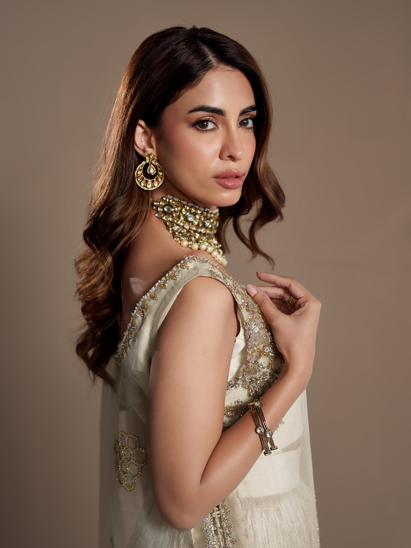 Ivory Gold Organza Lehnga Set with Dupatta