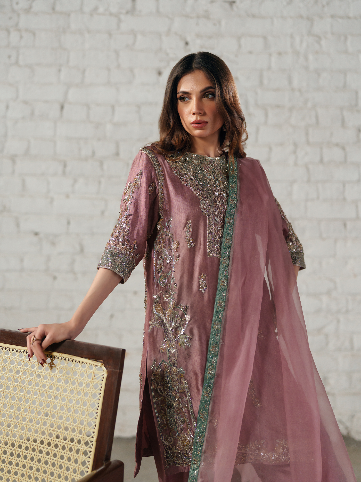 Blush Blaise Hand-Embroidered Silk Three-Piece