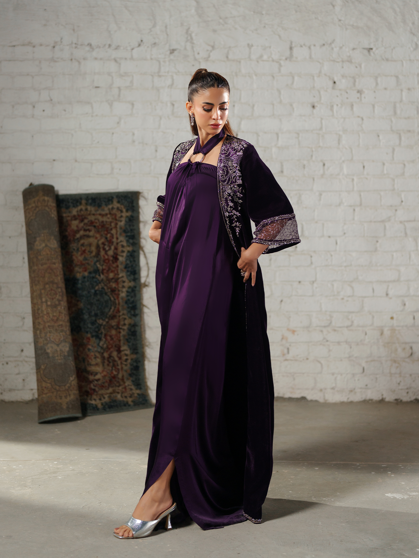 Gloria Deep Plum Embellished Velvet