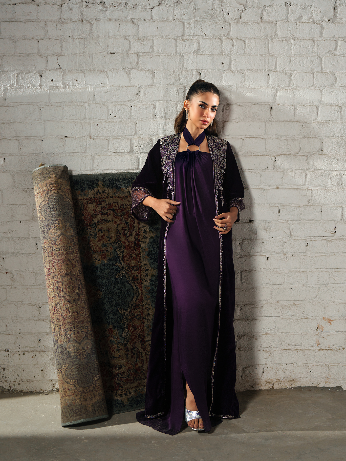 Gloria Deep Plum Embellished Velvet