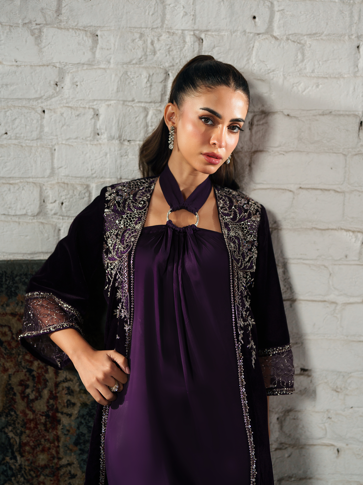 Gloria Deep Plum Embellished Velvet