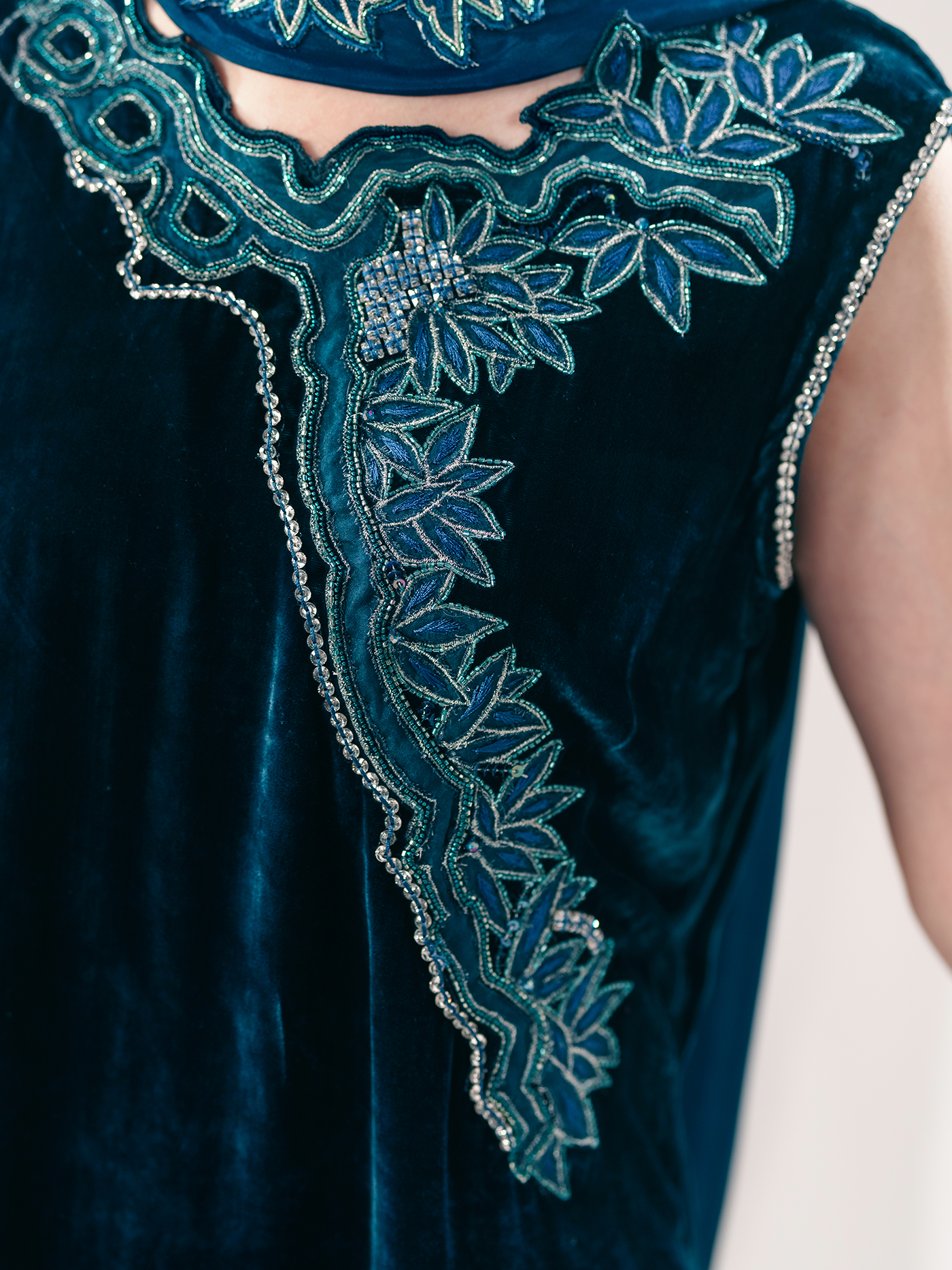 Teen Teal Hand-Embroidered French Velvet Three-Piece